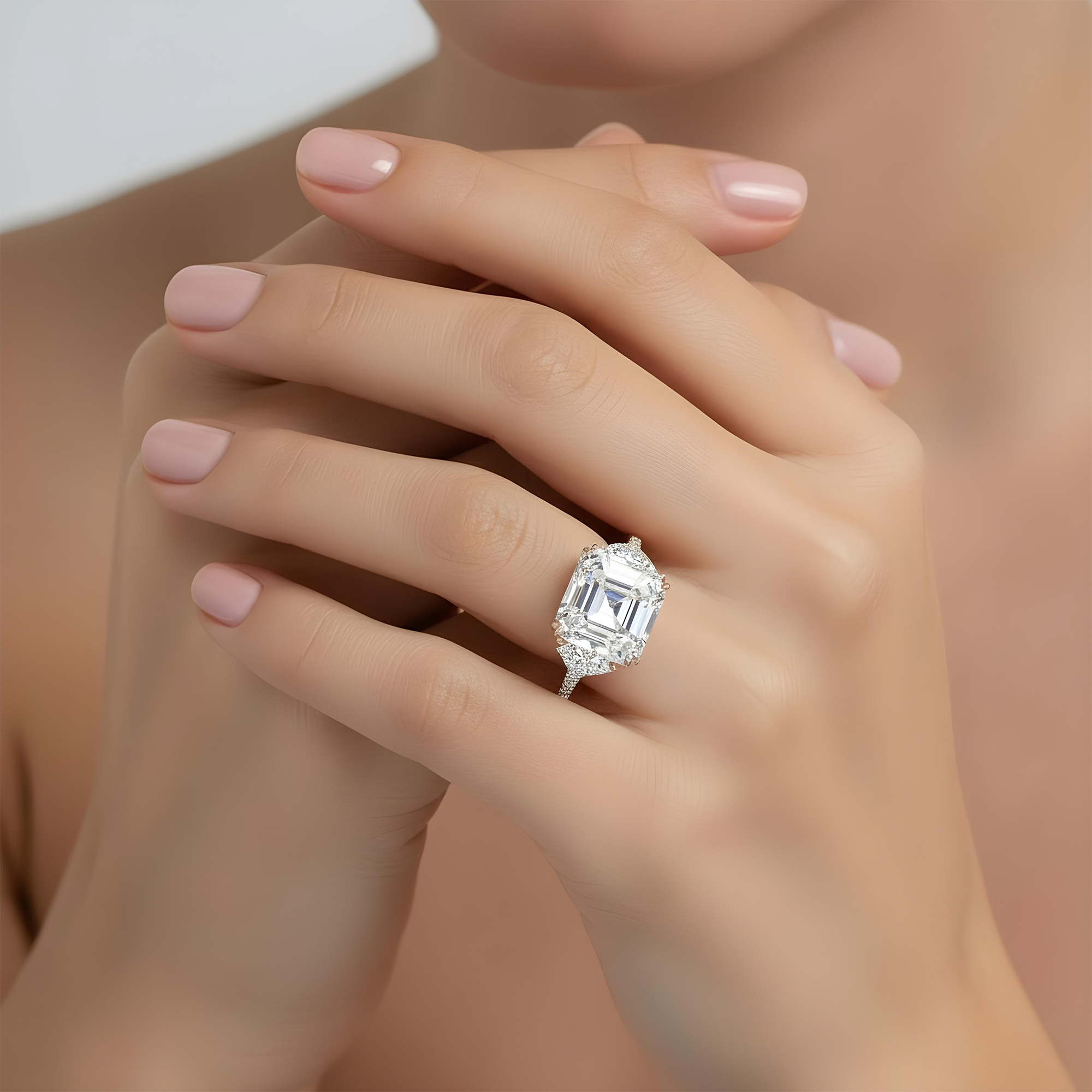 Platinum 30.48ct Asscher cut Triple Diamond Engagement Ring 36.17ctw