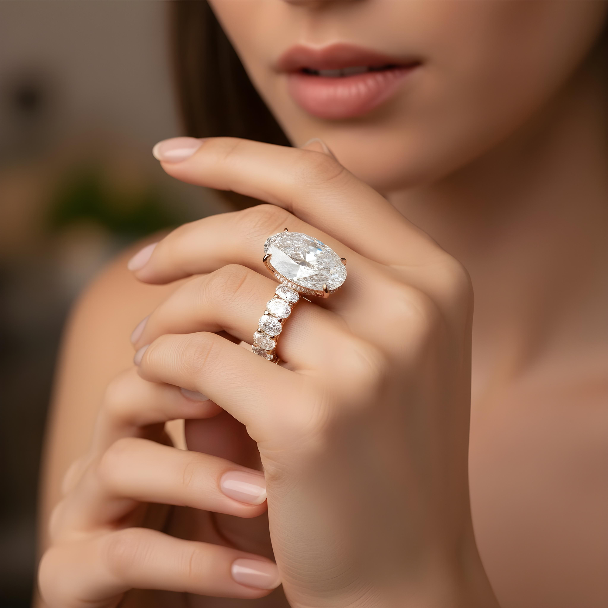 Platinum 22.10ct Oval Cut Diamond Engagement Ring 30.51ctw