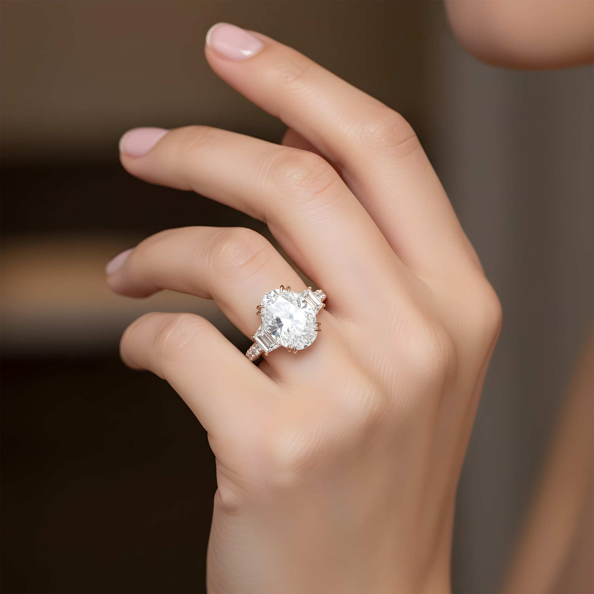 18K White Gold 7ct Oval Cut Diamond Engagement Ring 9.76ctw