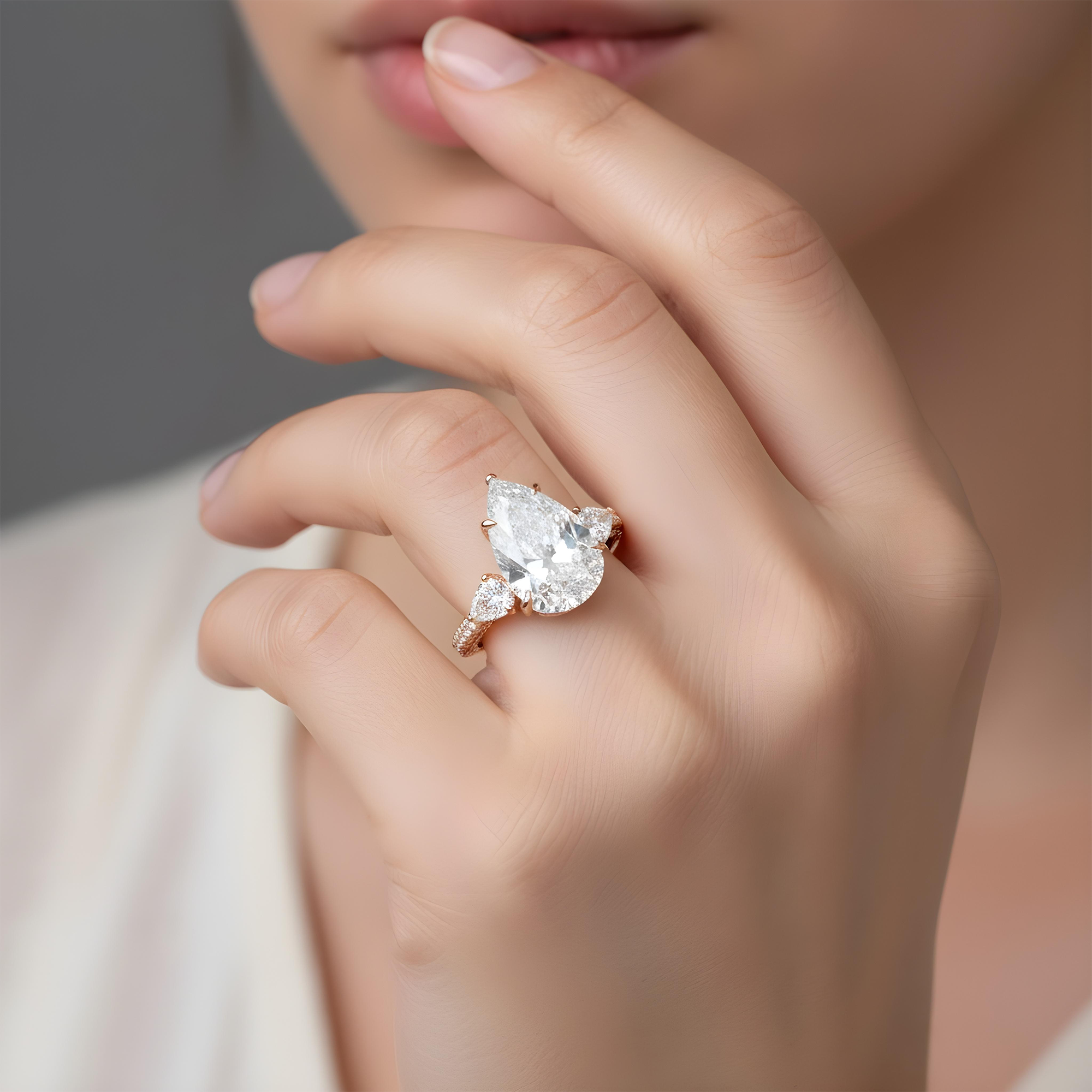 18K White Gold 9.02ct Triple Pear Cut Diamond Engagement Ring 12.22ctw