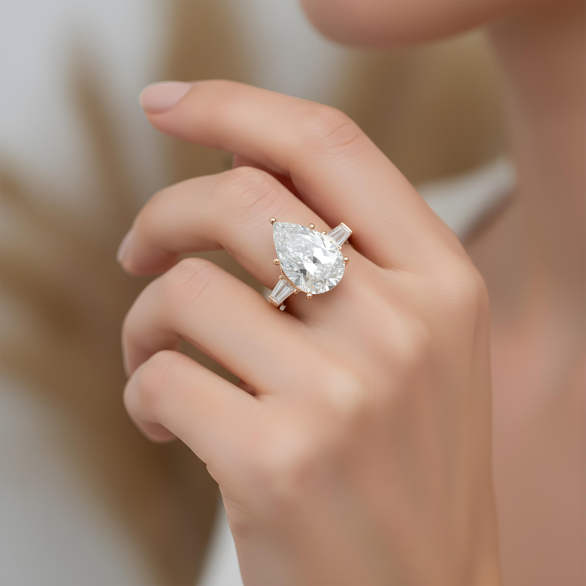 18K White Gold 10.80ct Pear Cut Triple Diamond Engagement Ring 12.70ctw