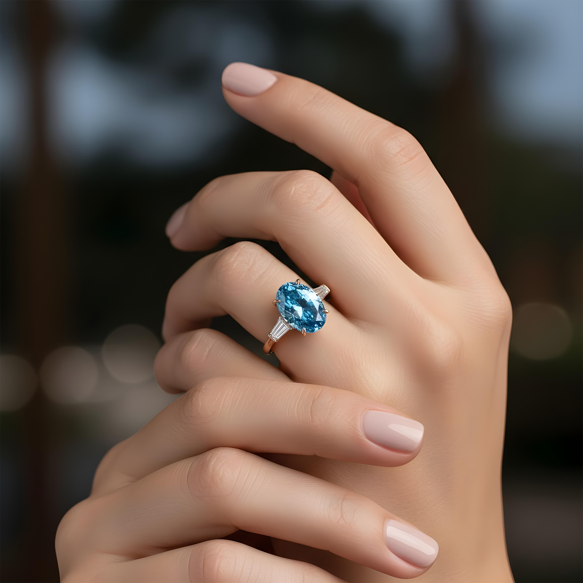 18K White Gold 10.40ct Oval Cut Blue Diamond Ring 12.13ctw