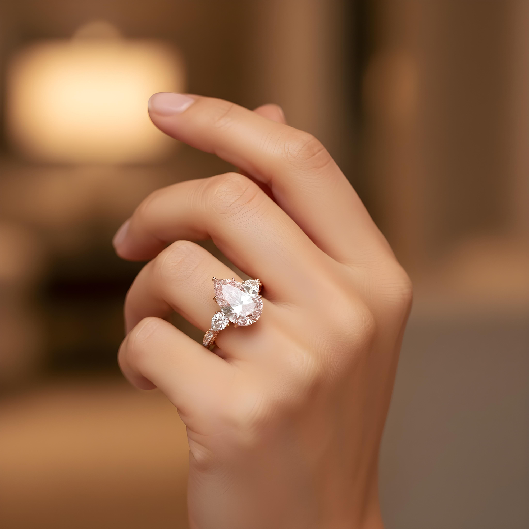 18K White Gold 11.36ct Pear Fancy Pink Diamond Ring 14.56ctw