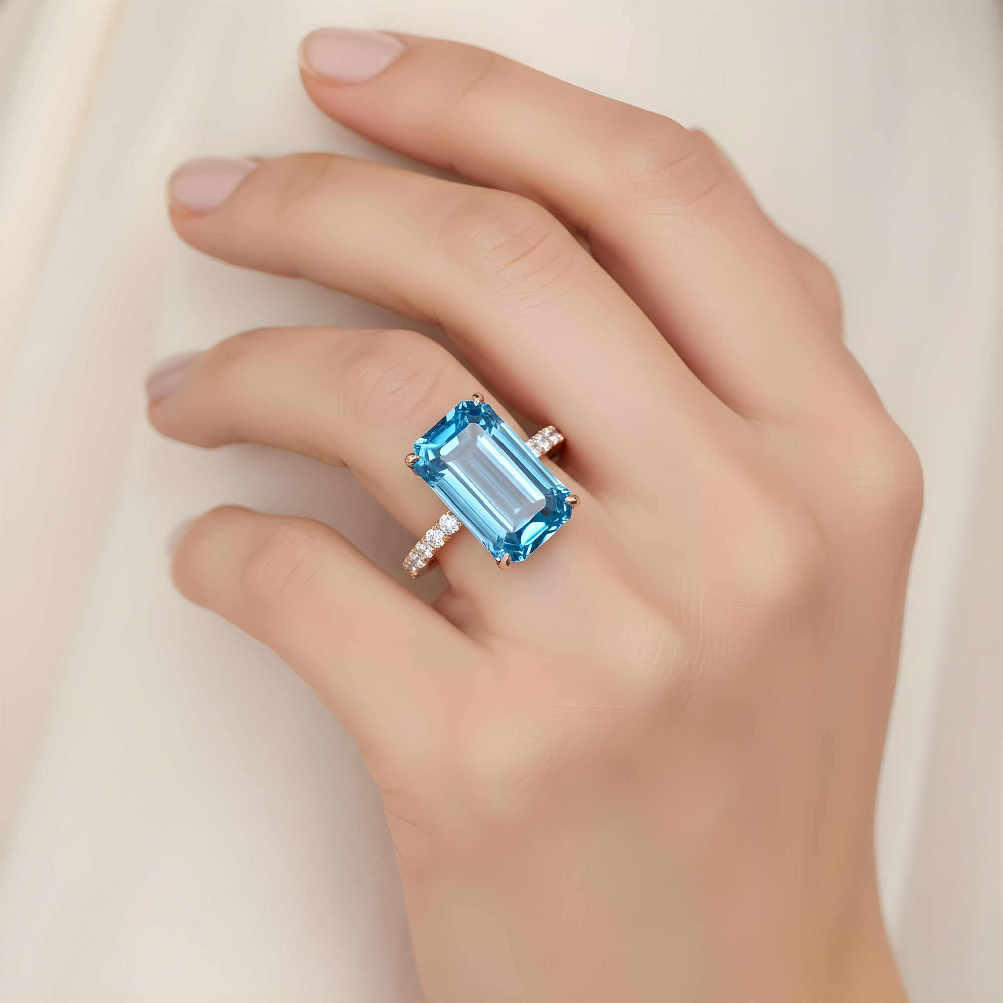 18K White Gold 10.01ct Emerald Cut Fancy Vivid Blue Diamond Ring 10.91ct