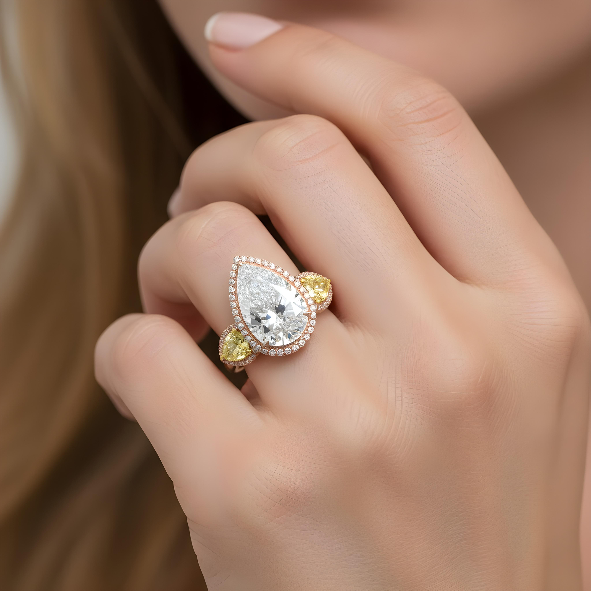 Platinum Triple Pear Cut White & Fancy Yellow Diamond Ring 19.57ctw