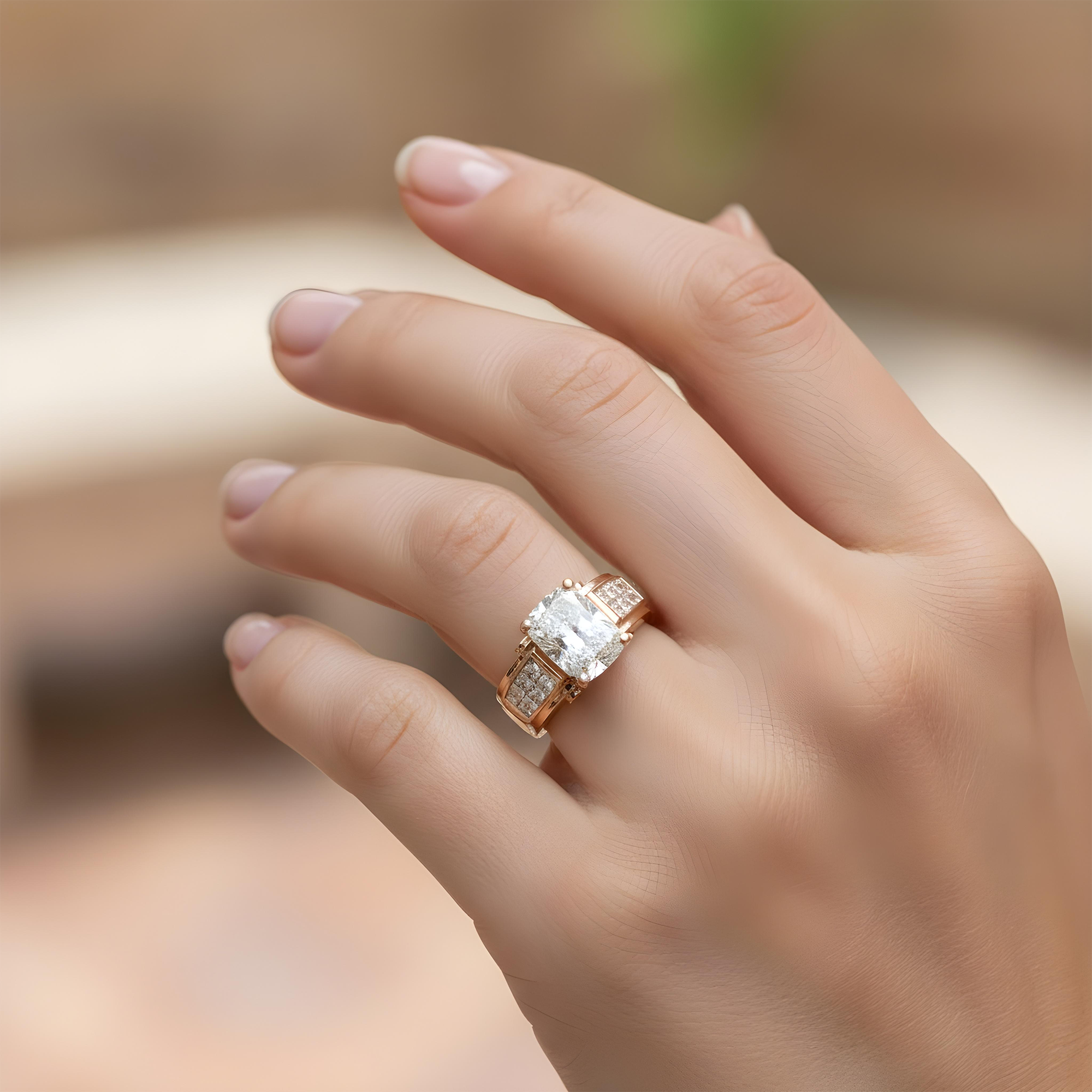 18K Yellow Gold 6.43ct Radiant Diamond Engagement Ring 8.80ctw