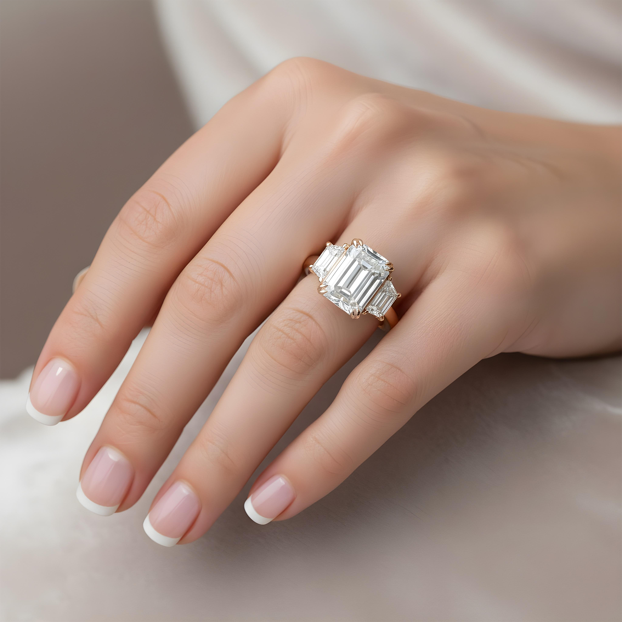 Platinum 10.53ct Emerald Cut Triple Diamond Engagement Ring 12.70ctw