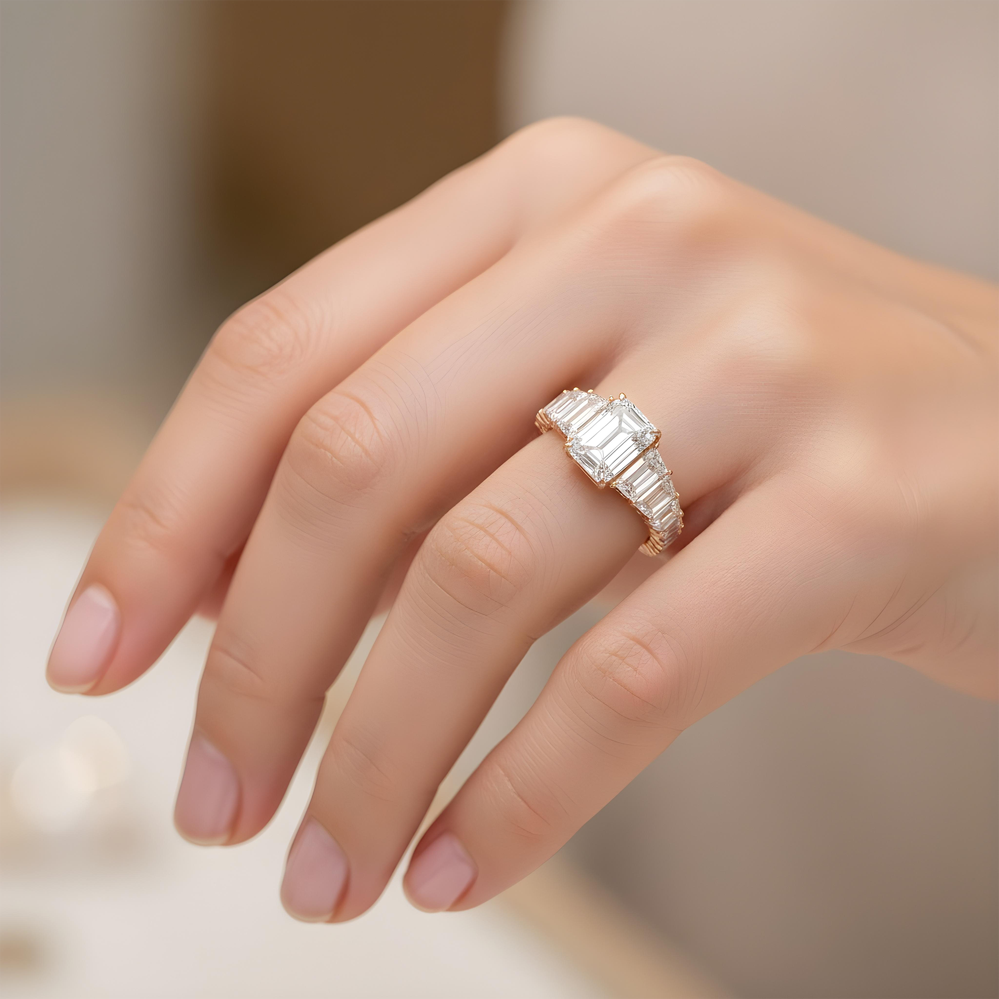 14K White Gold 5.01ct Emerald Cut Diamond Engagement Ring 10.26ctw