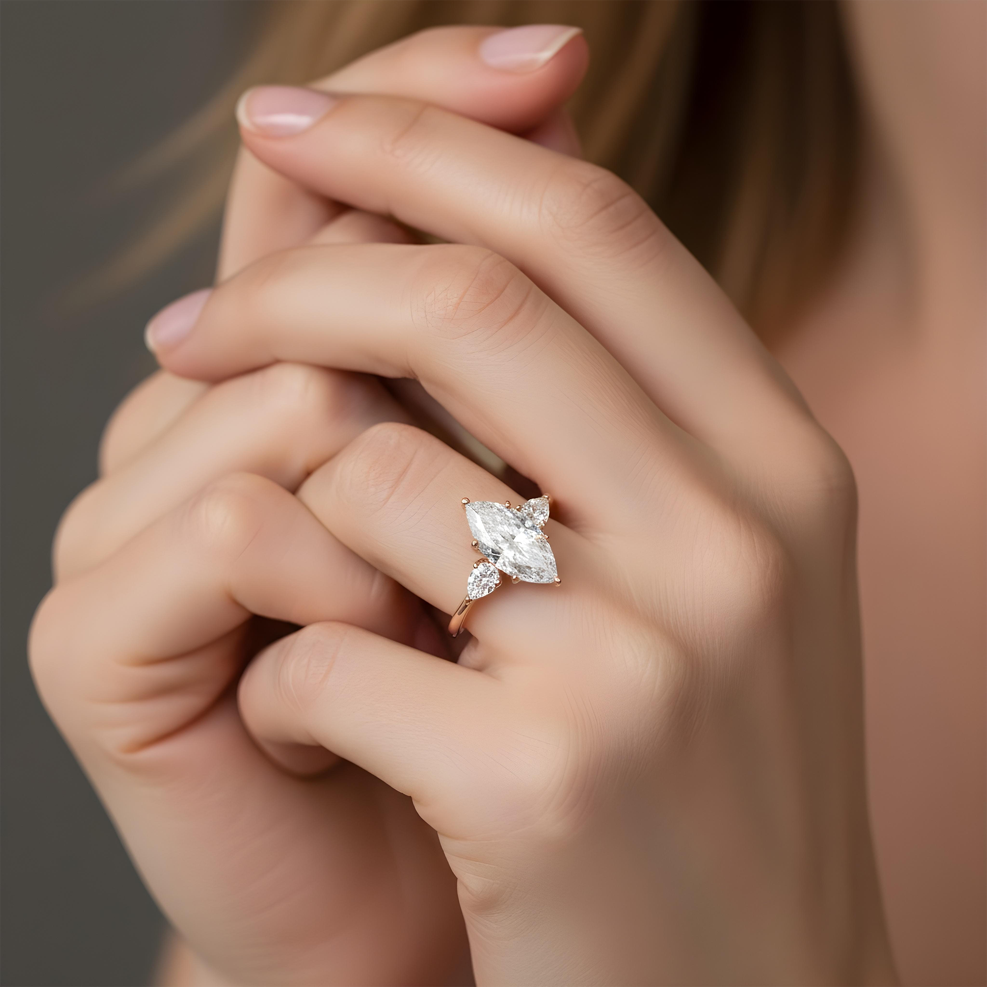 Platinum 10.17ct Marquise & Pear Triple Diamond Engagement Ring 12.25ctw