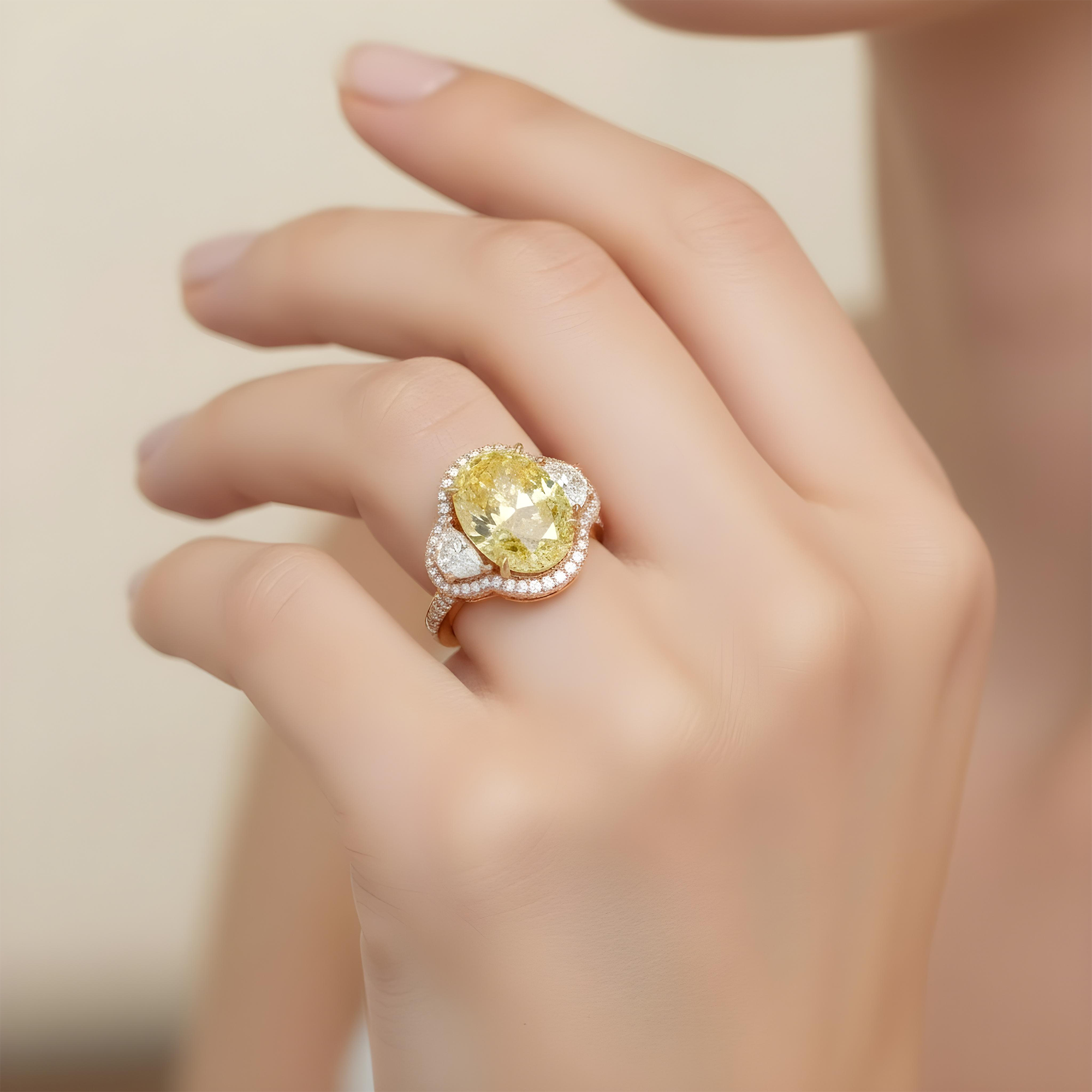 Platinum 11.25ct Oval Fancy Yellow Diamond Ring 12.85ctw