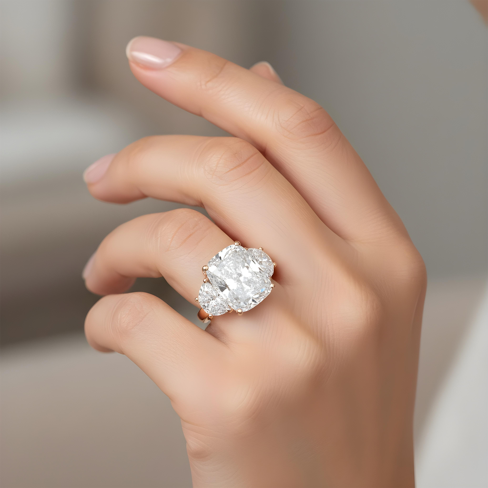Platinum Triple Radiant Cut Diamond Engagement Ring 12.45ctw