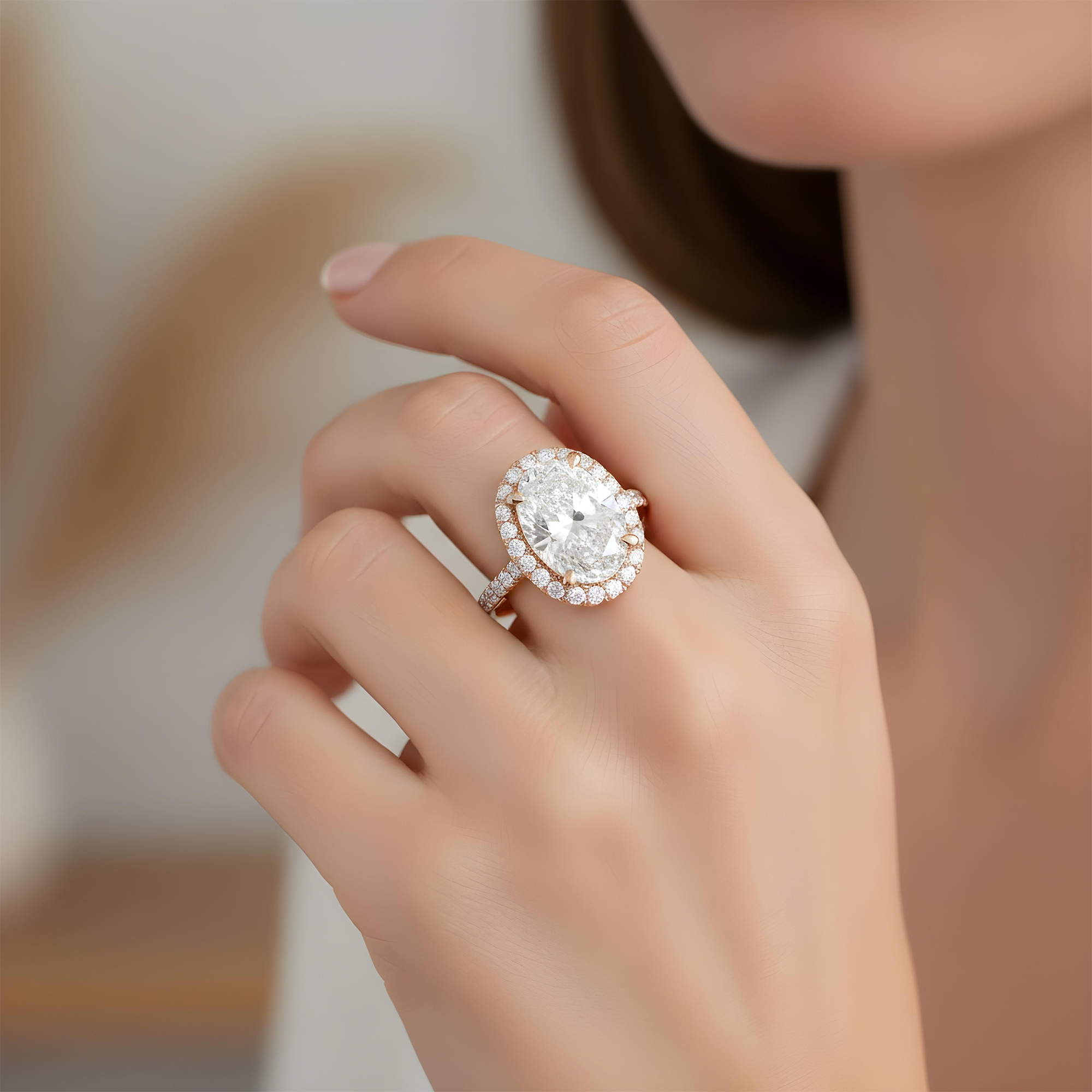 18K White Gold 5.07ct Oval Cut Diamond Engagement Ring 5.97ctw