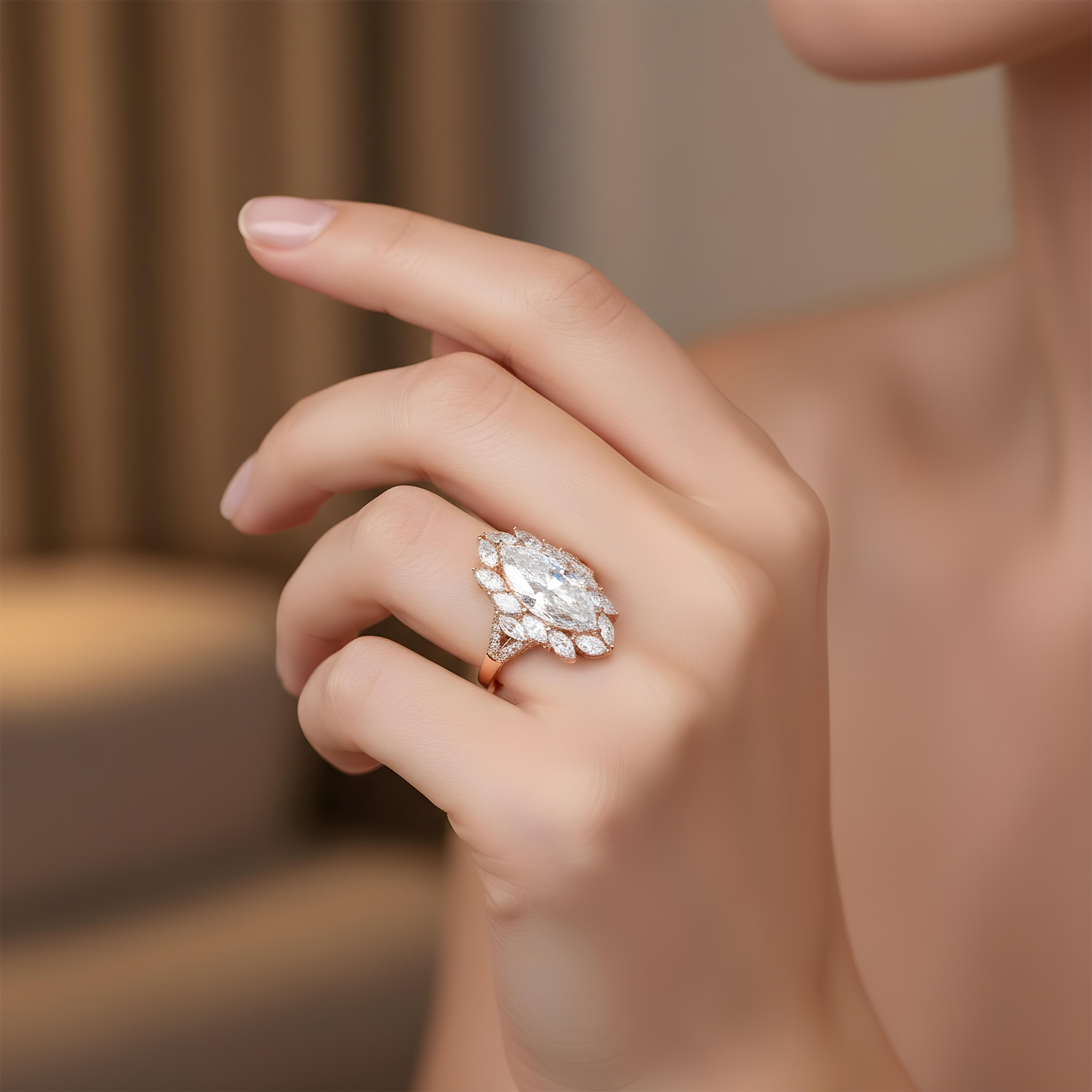 The Empress - 18K White Gold Marquise Cut Diamond Ring 7.84ctw