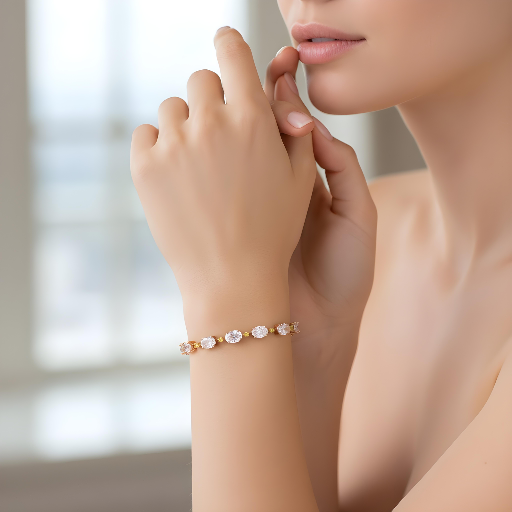 14K Two Tone Oval & Round Fancy Yellow Diamond Satellite Bracelet 11.25ct