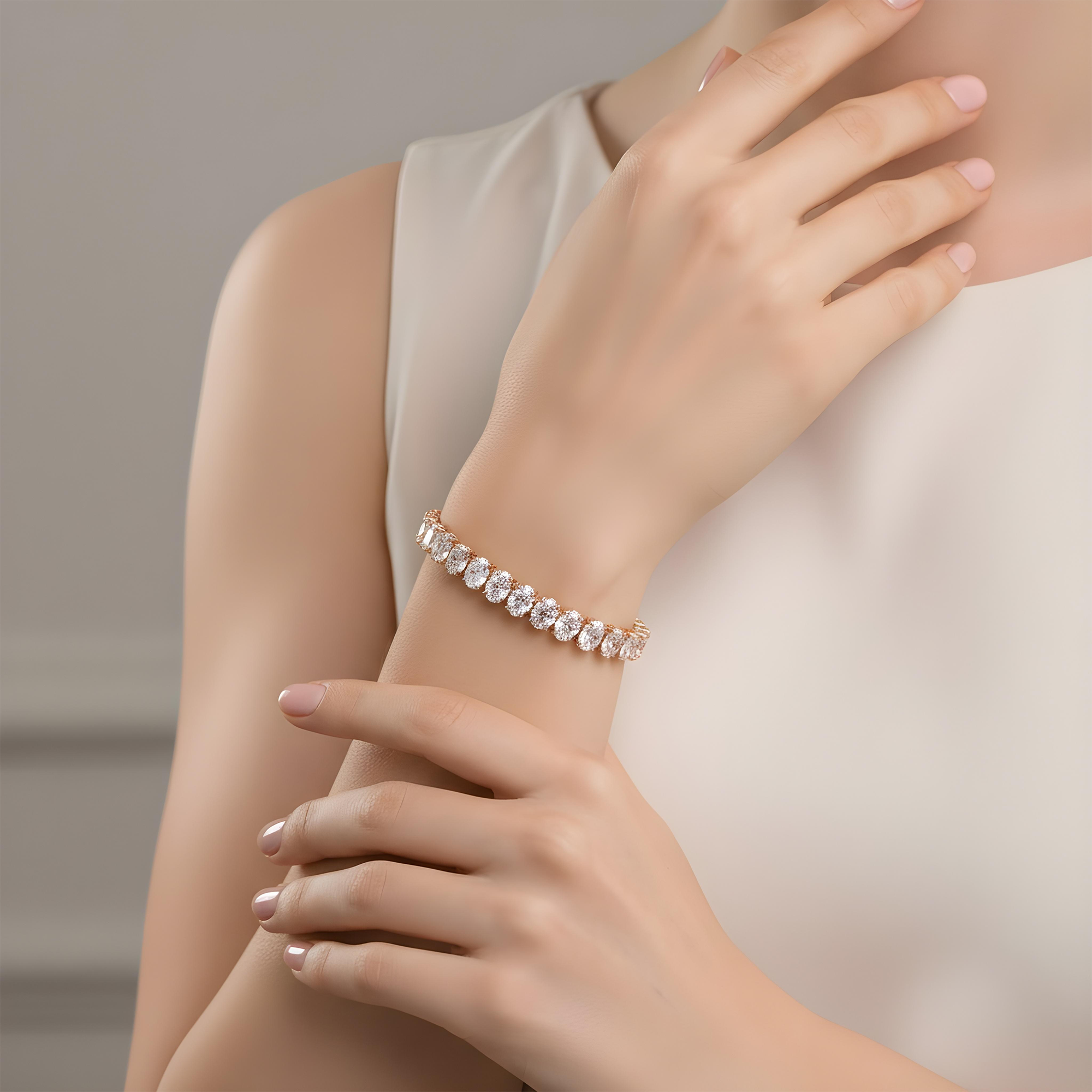 14K White Gold Oval Cut Diamond Tennis Bracelet 17.94ct