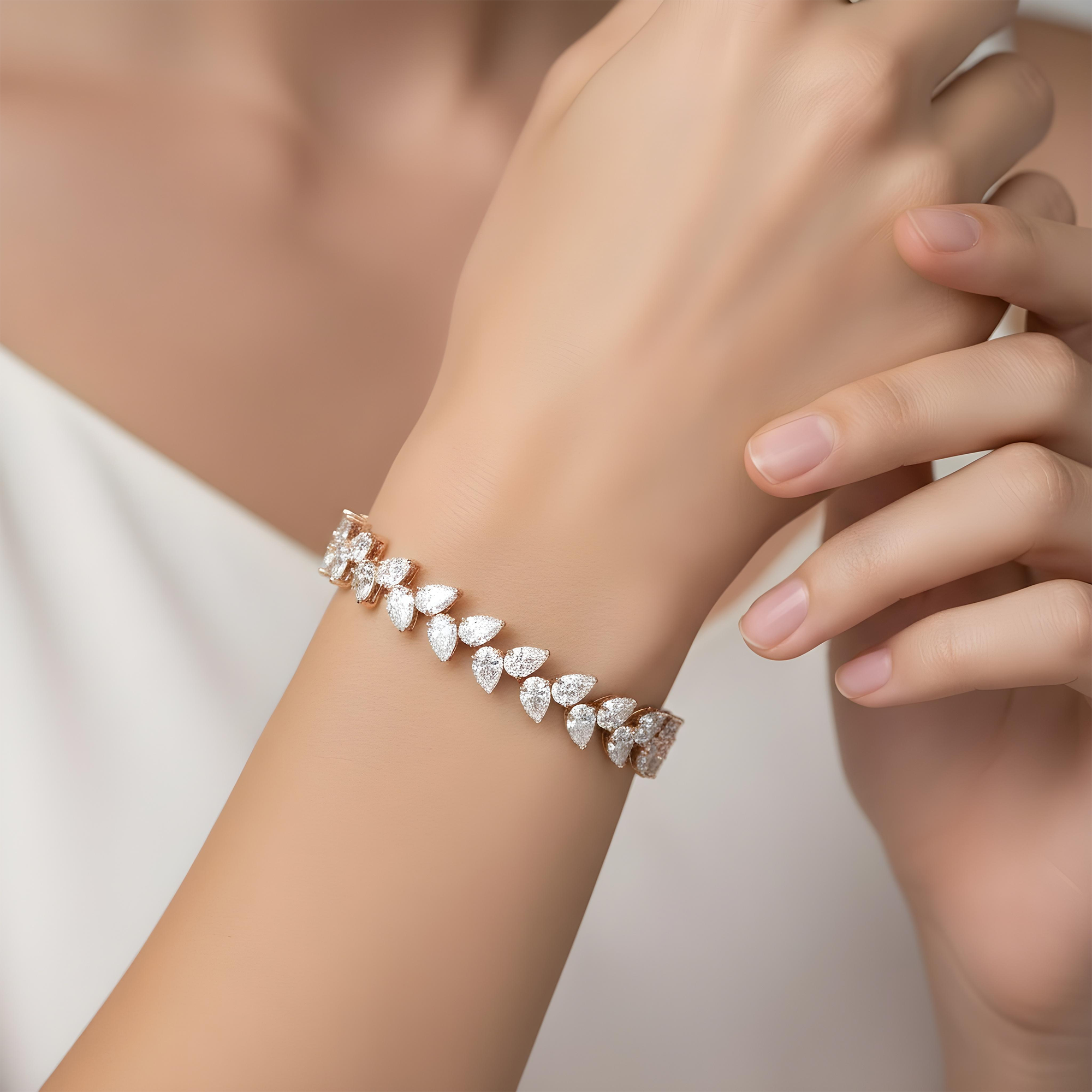 14K White Gold Pear Cut Diamond Bracelet 17.38ct