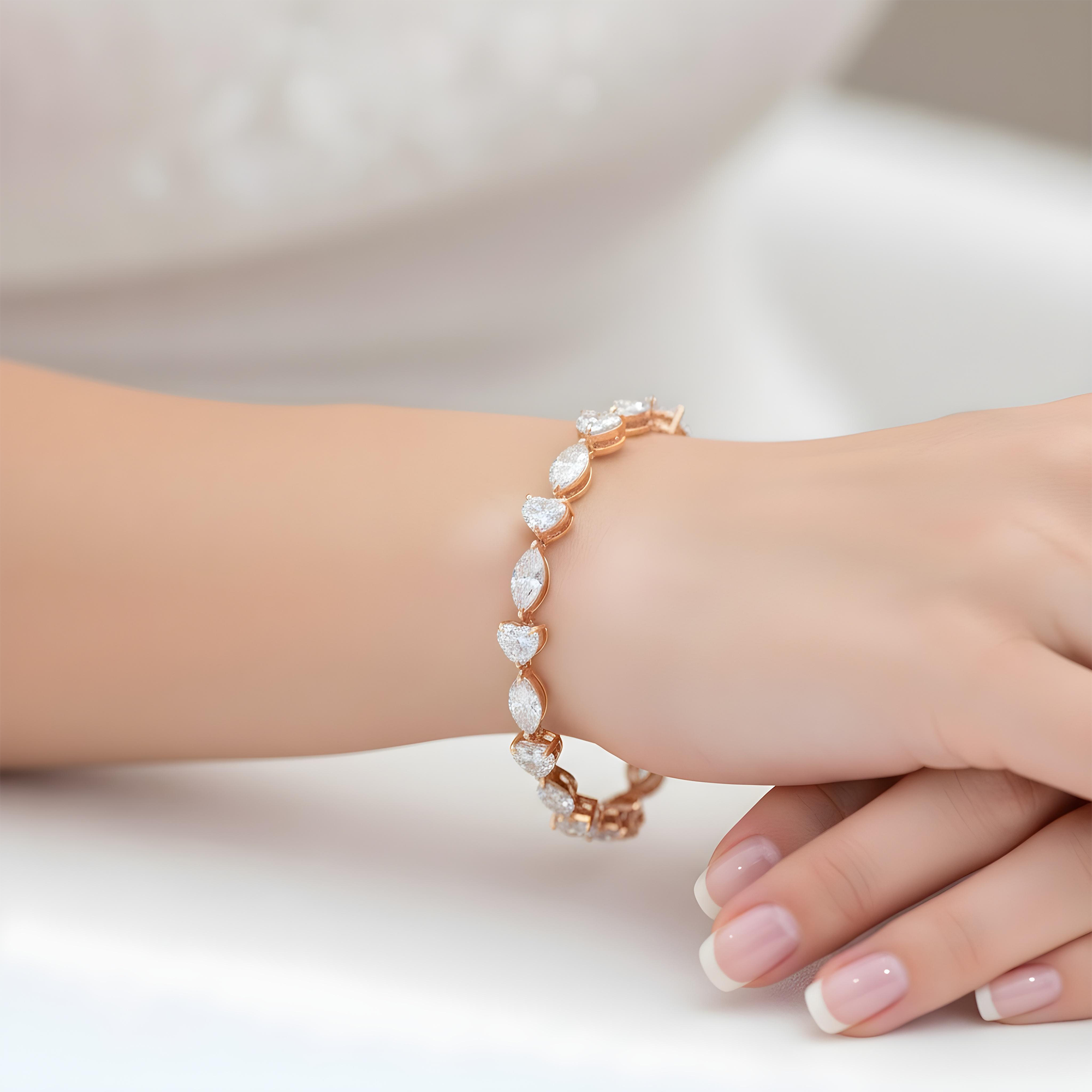 14K White Gold Marquise & Heart Cut Diamond Bracelet 11.78ct