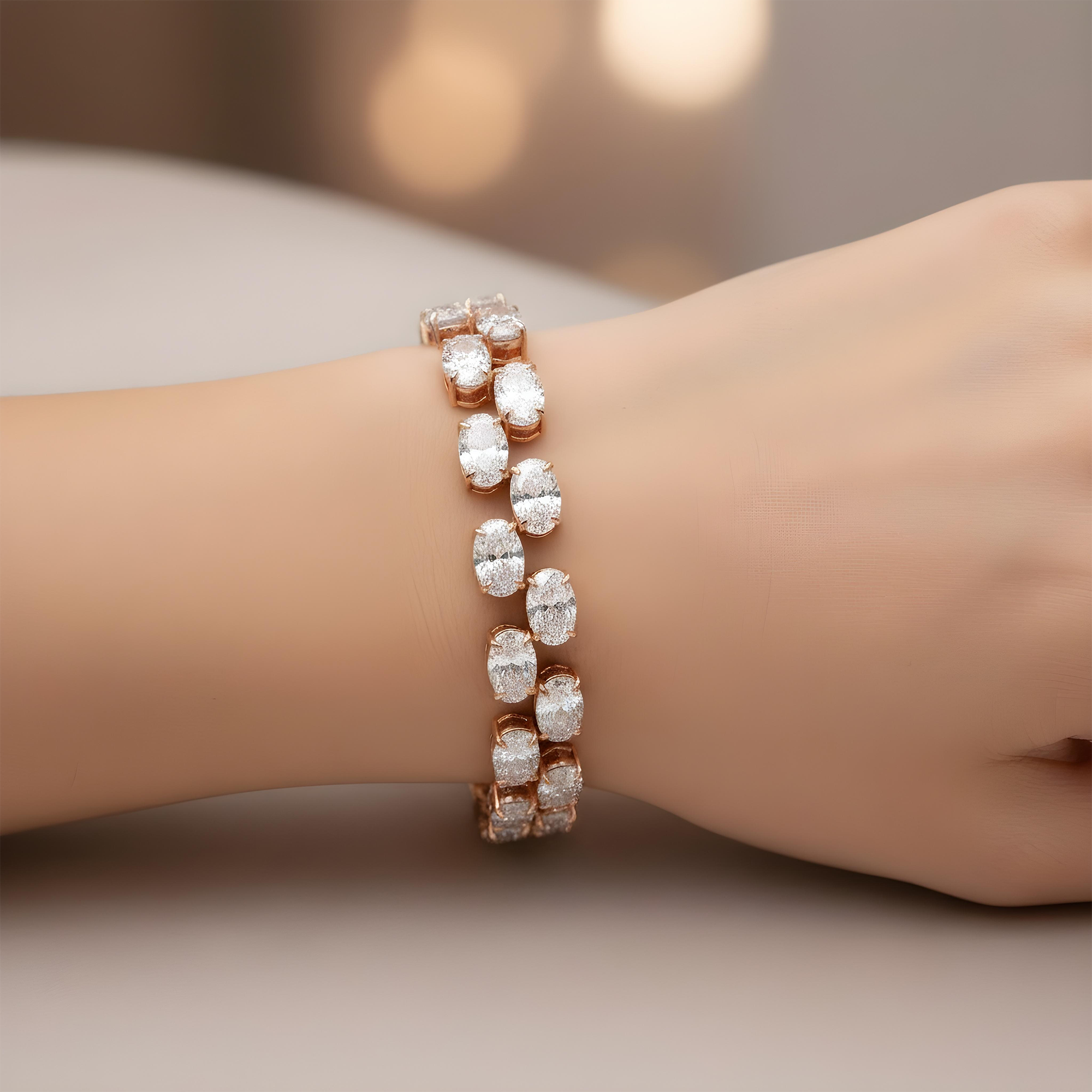 14K White Gold Oval Cut Double Row Floating Diamond Tennis Bracelet 20.17ct