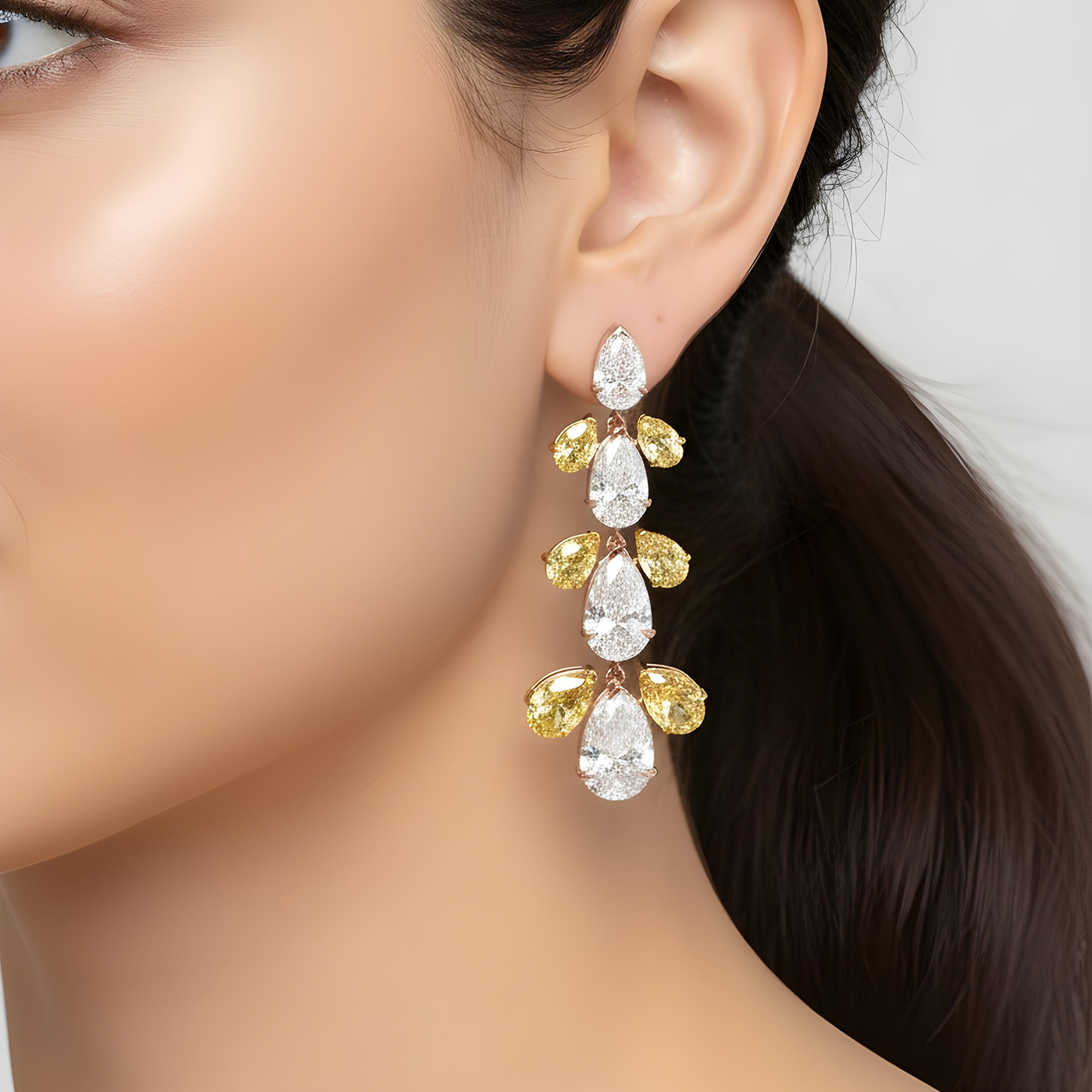 IGI 14K two tone Pear Cut Fancy Yellow & White Diamond 17.41ct