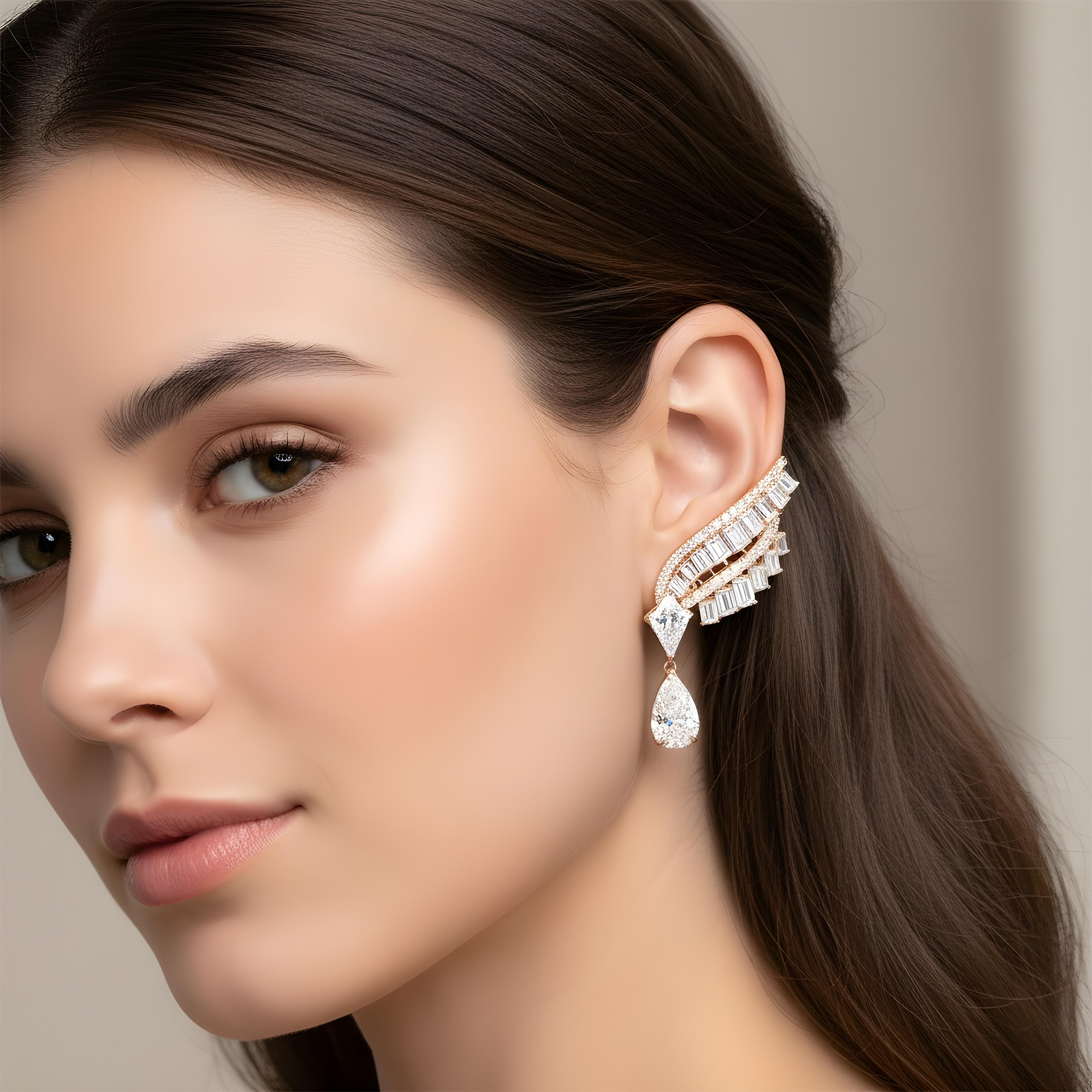 IGI 14K White Gold Angel Wing Diamond Climber Earrings 8.73ctw