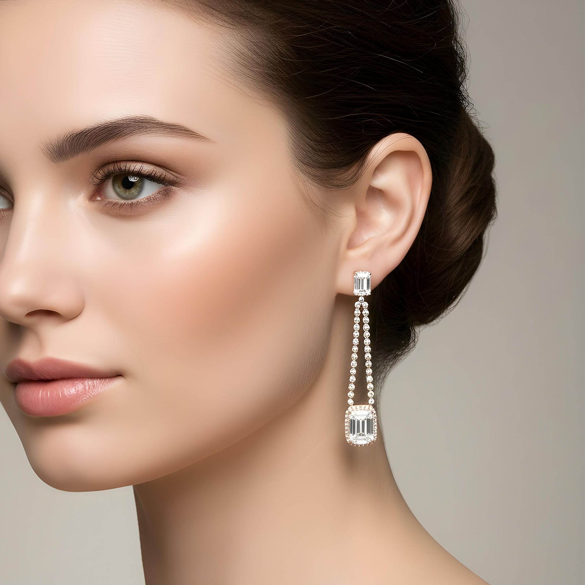 14K White gold Emerald Cut Diamond Drop Earrings 9.91ct