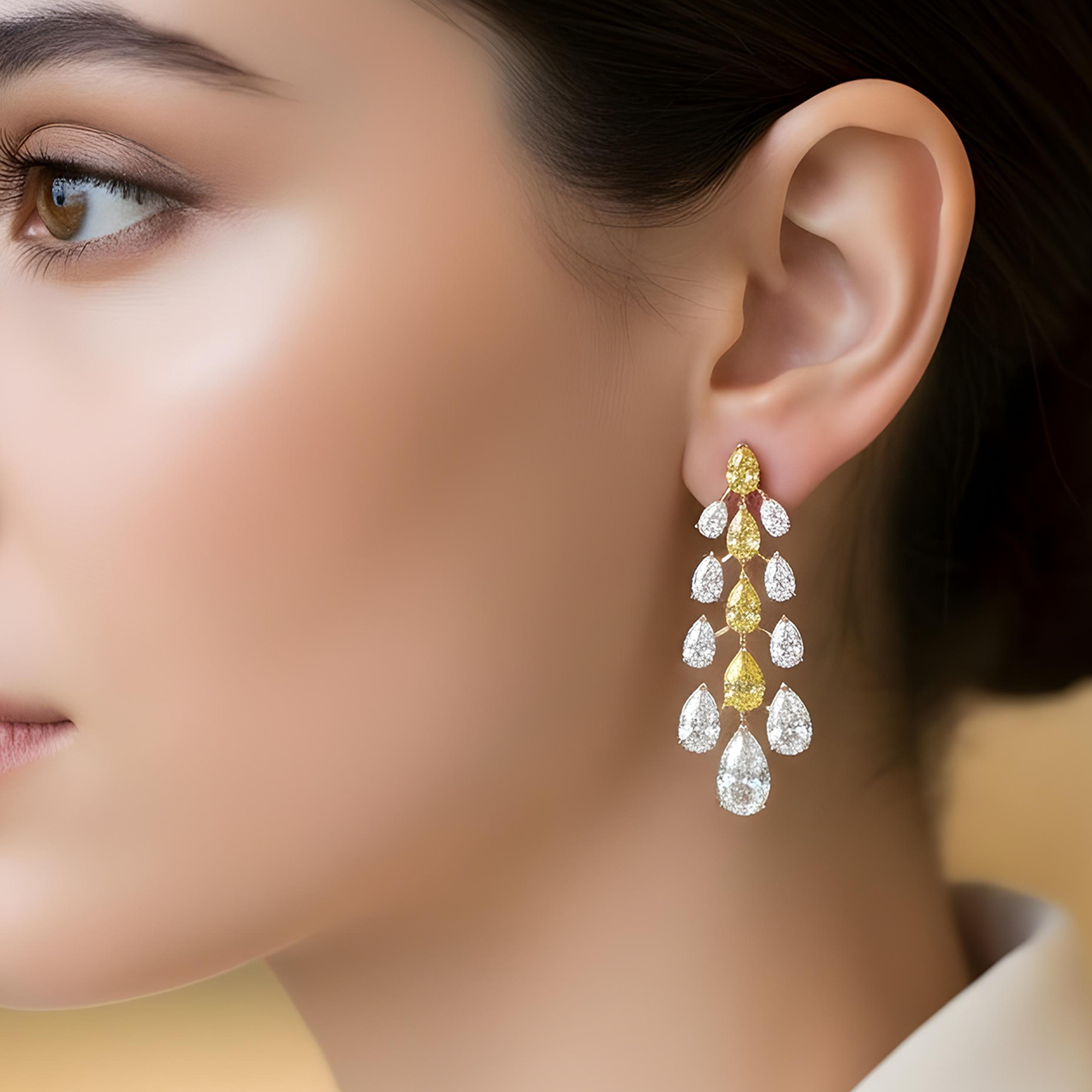 14K Two Tone Gold Pear Cut White & Fancy Yellow Diamond 16.33ctw