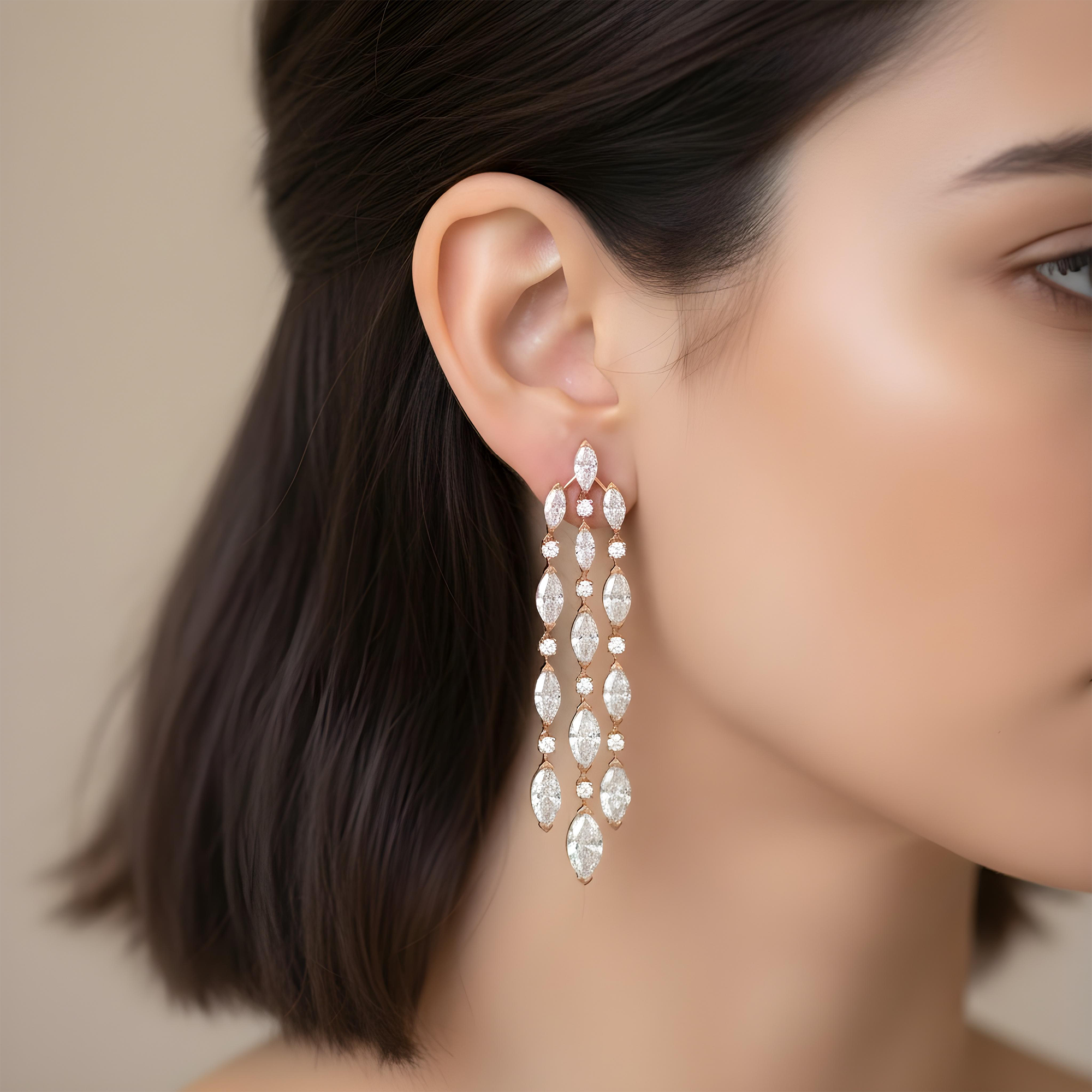 14K White Gold Marquise Cut Diamond Drop Earrings 12.75ctw