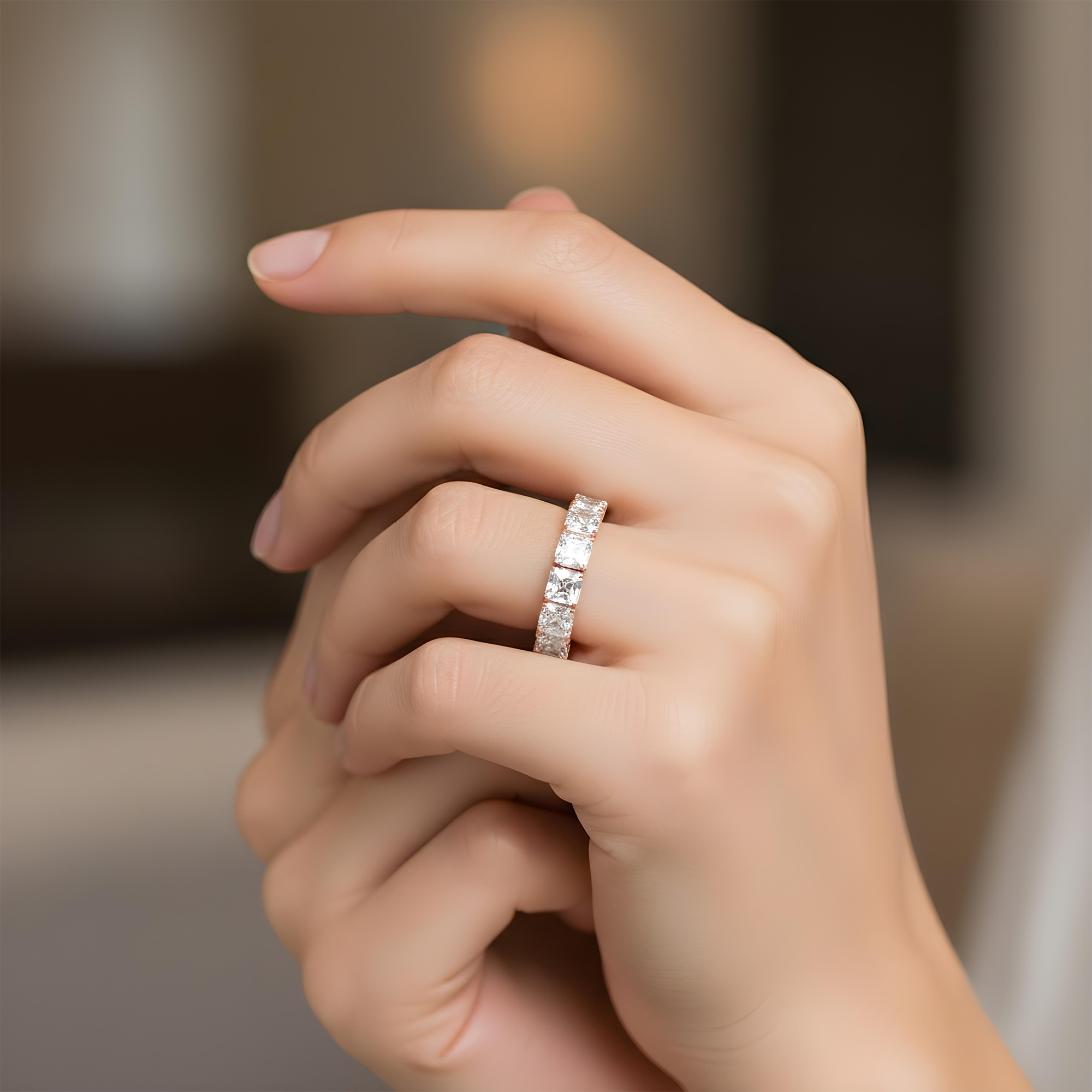 14K White Gold Asscher Cut Diamond Eternity Ring 8.08ct (size 6.25)