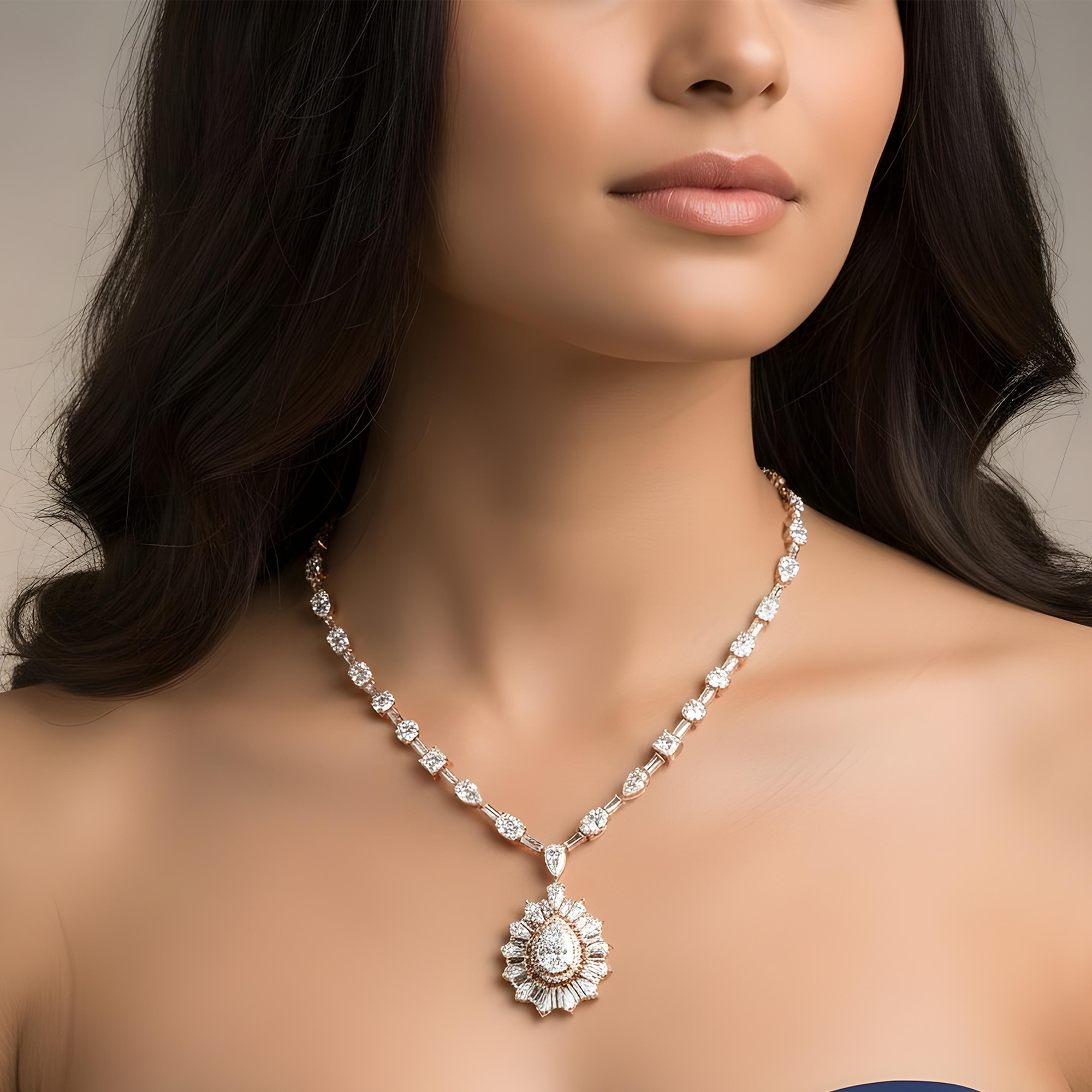 14K White Gold Multi Cut Diamond Goddess Drop Necklace 47.55ct (matching set)