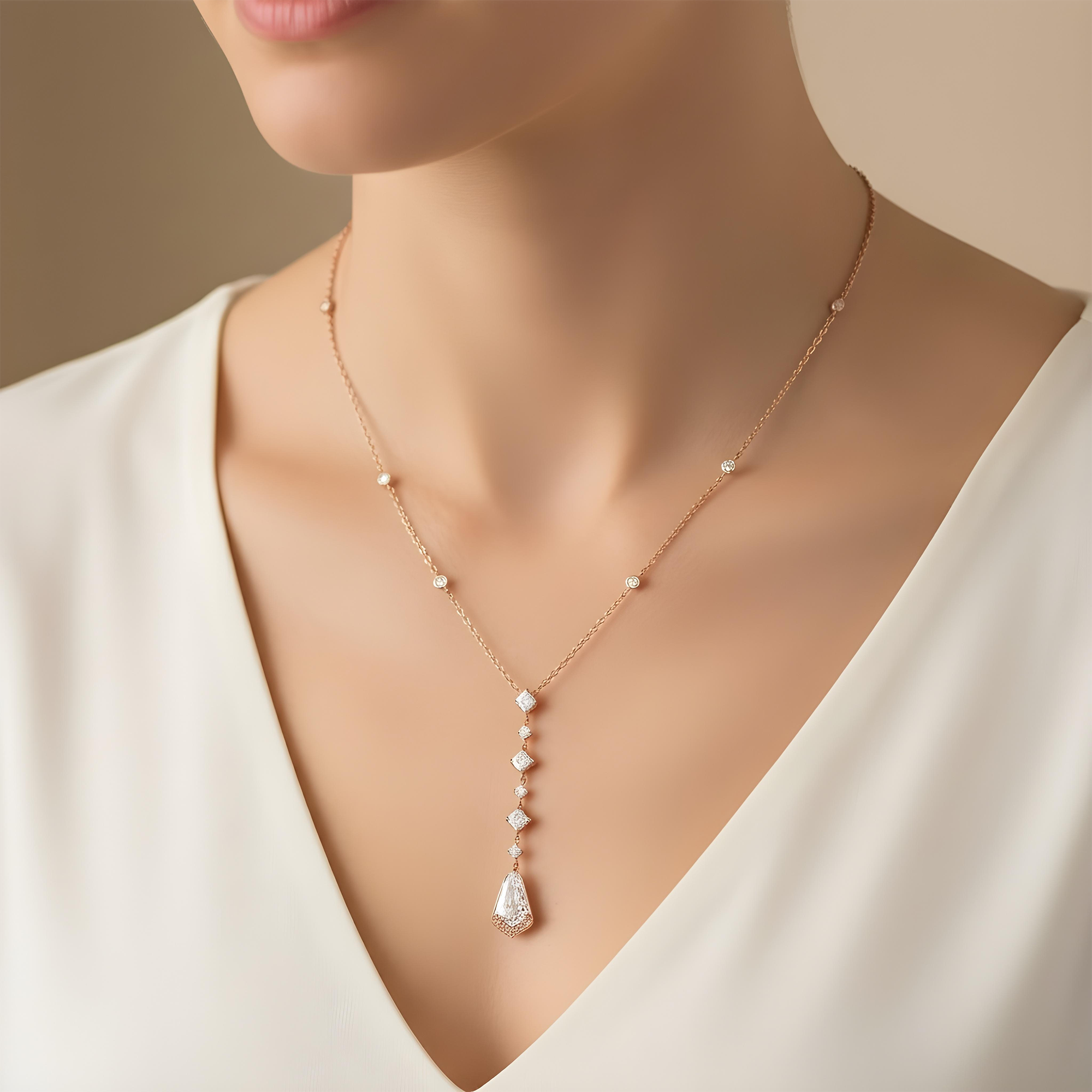 14K White Gold Kite & Princess Cut Diamond Drop Necklace 6.09ct