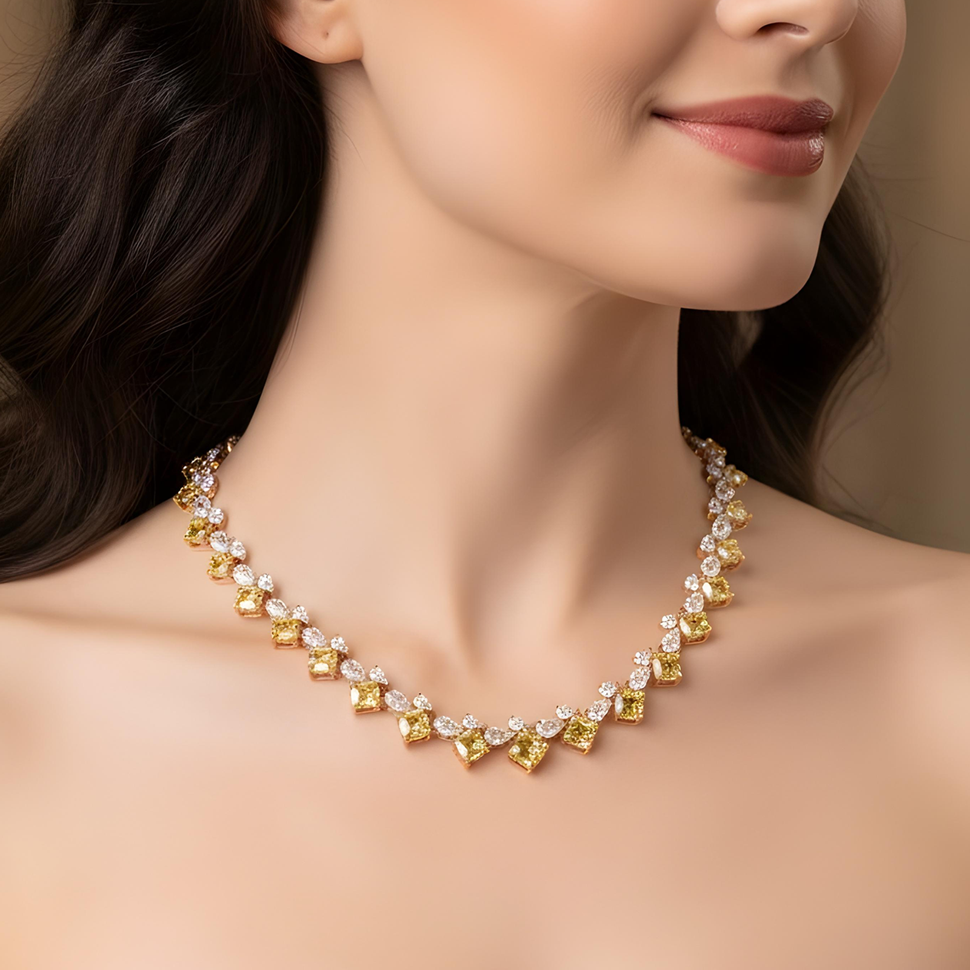 14K Two Tone Fancy Yellow & White Diamond Necklace 39.70ct