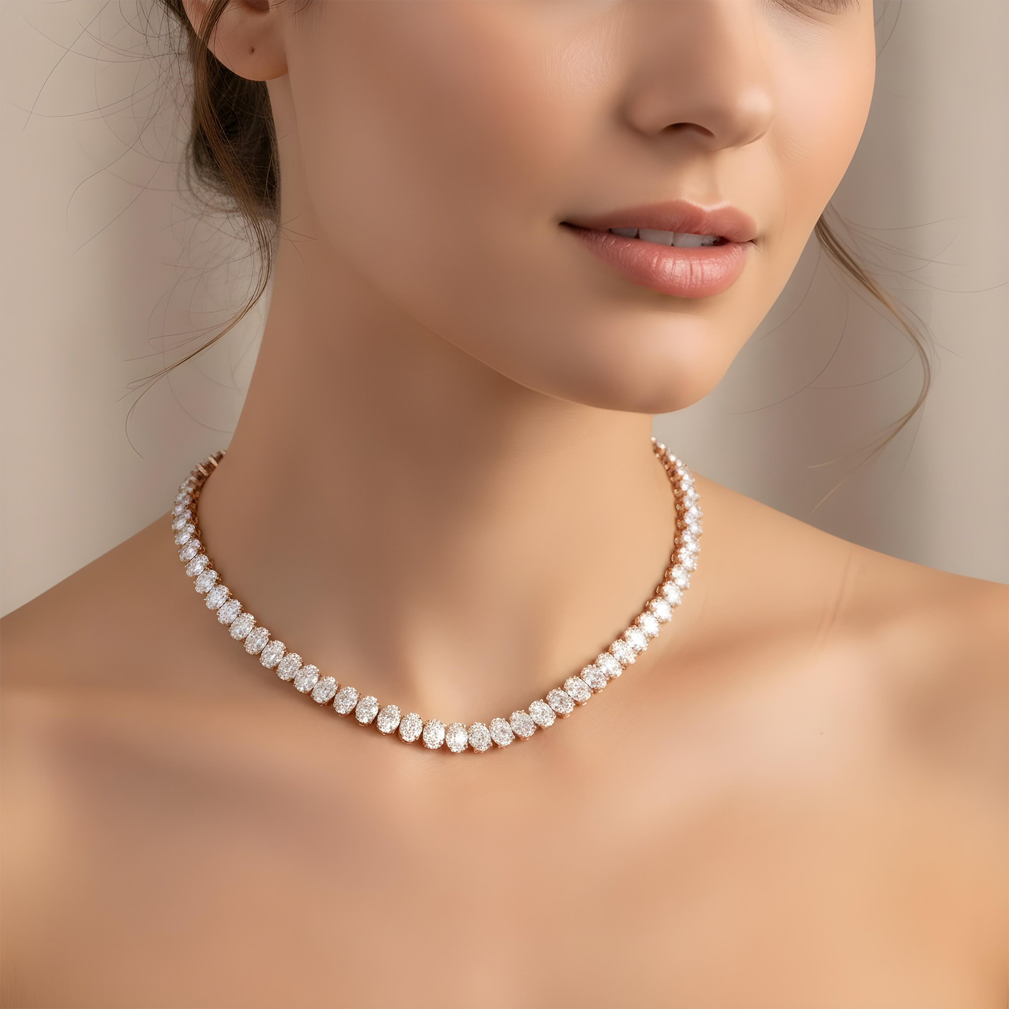 14K White Gold Oval Cut Diamond Tennis Chain 39.98ct