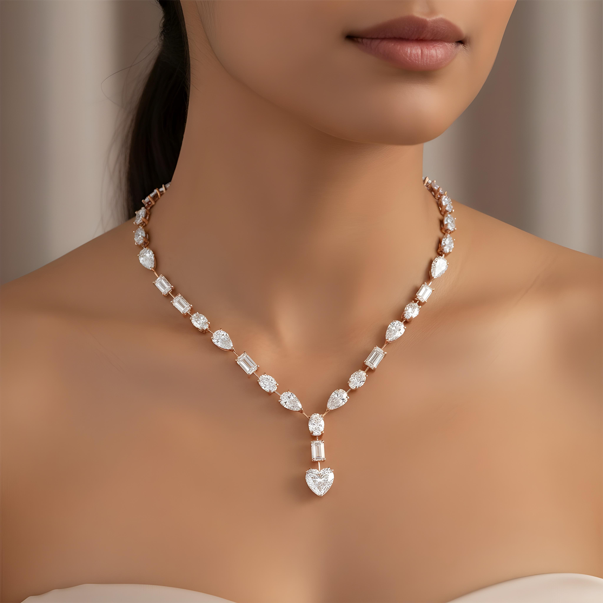 14K White Gold Multi Cut Diamond Satellite Drop Necklace 33.47ct