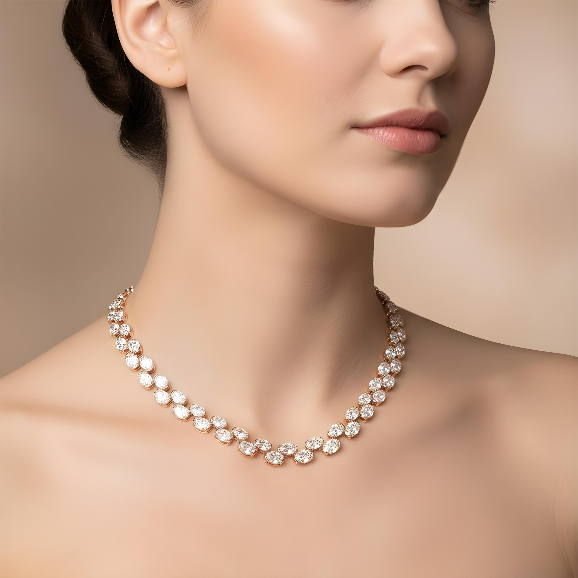 14K White Gold Graduated Oval Cut Floating Diamond Tennis Chain 39.15ct
