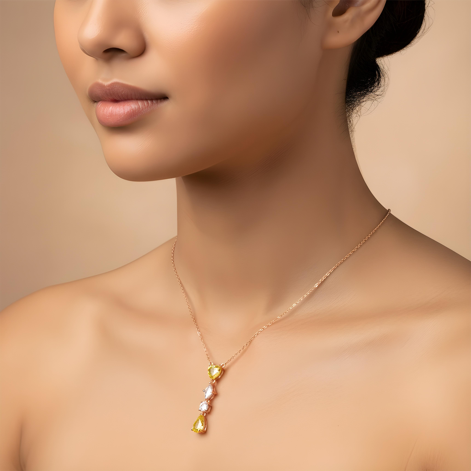 14K White Gold Fancy Yellow & White Diamond Drop Necklace 2.61ct