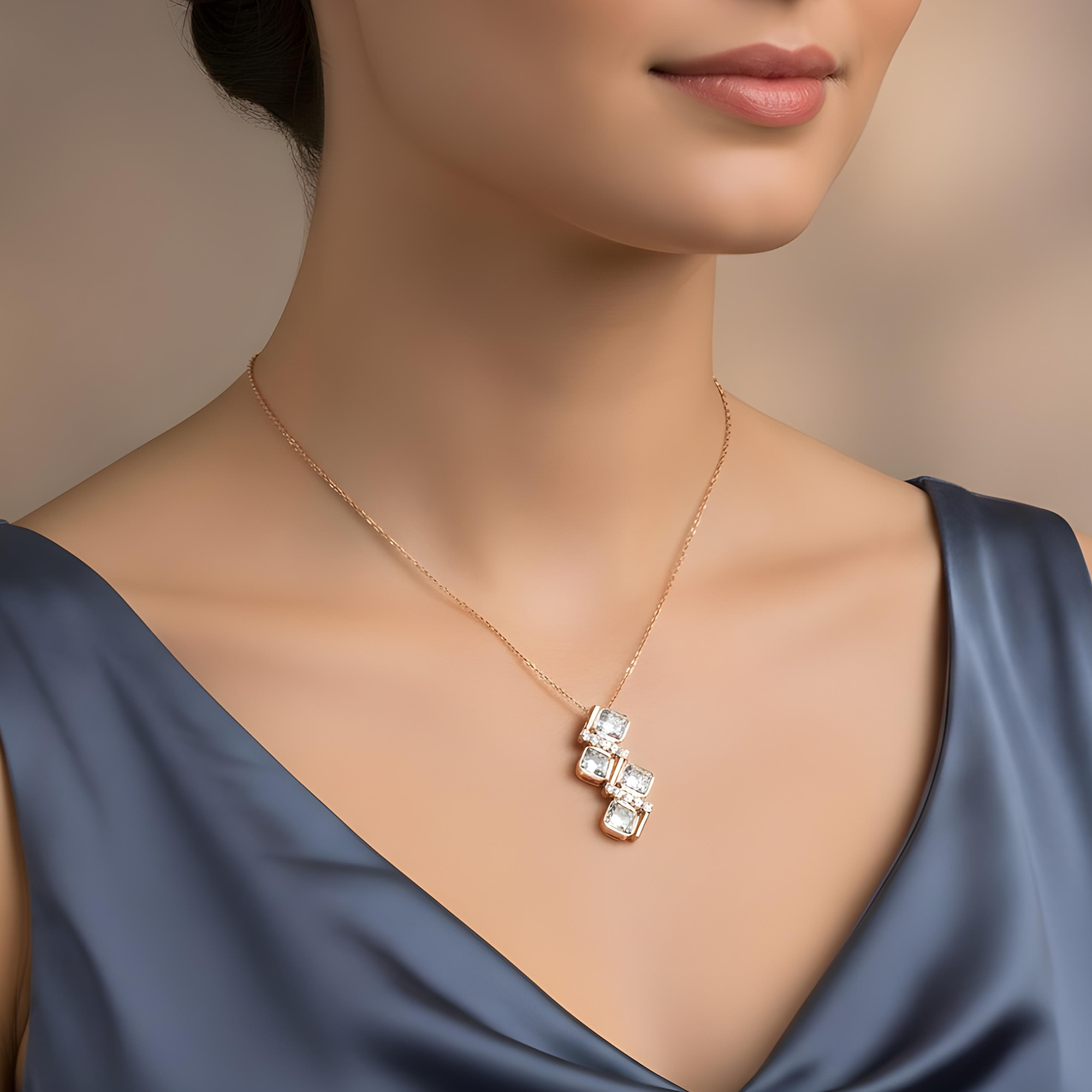 14K White Gold Round & Asscher Cut Diamond Pendant & Chain Necklace 4.11ct