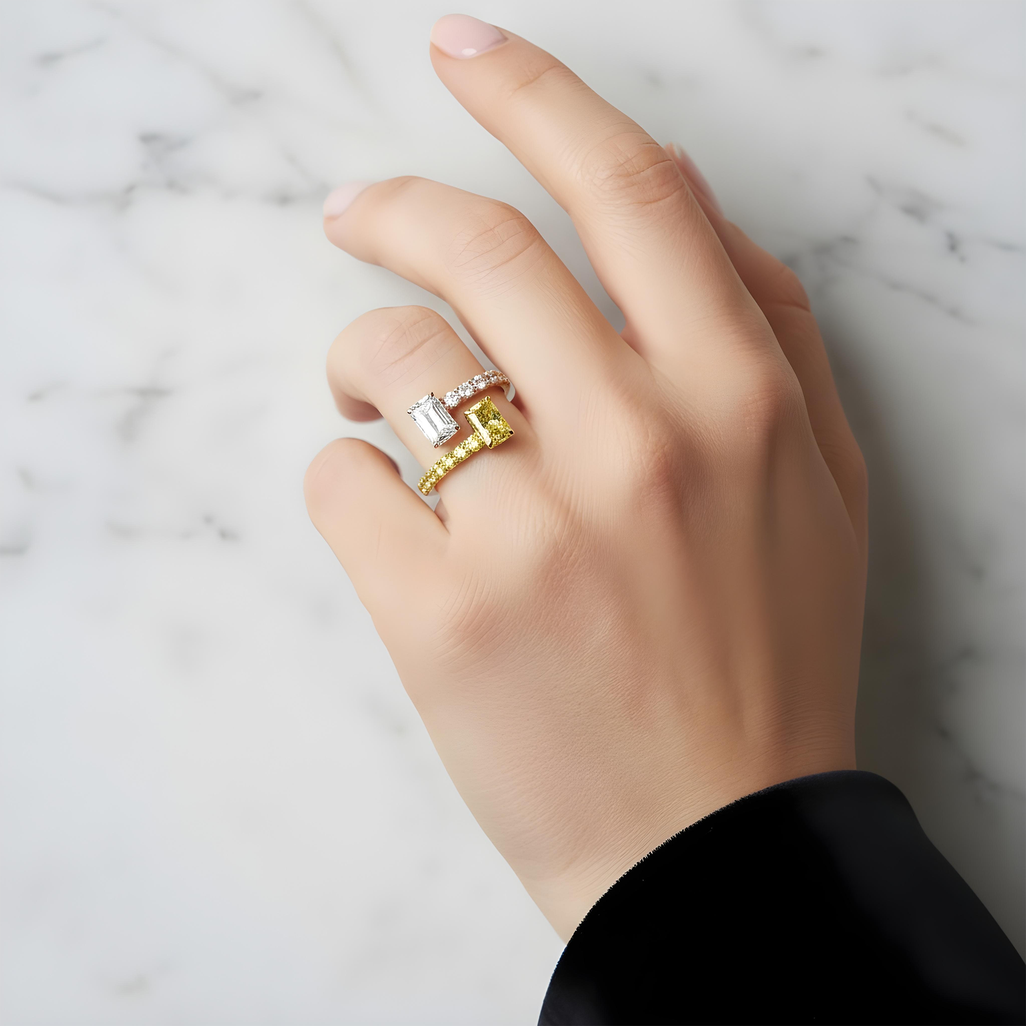 IGI 14K Two Tone Round & Radiant cut Fancy Yellow Diamond Wrap Ring 2.75ct