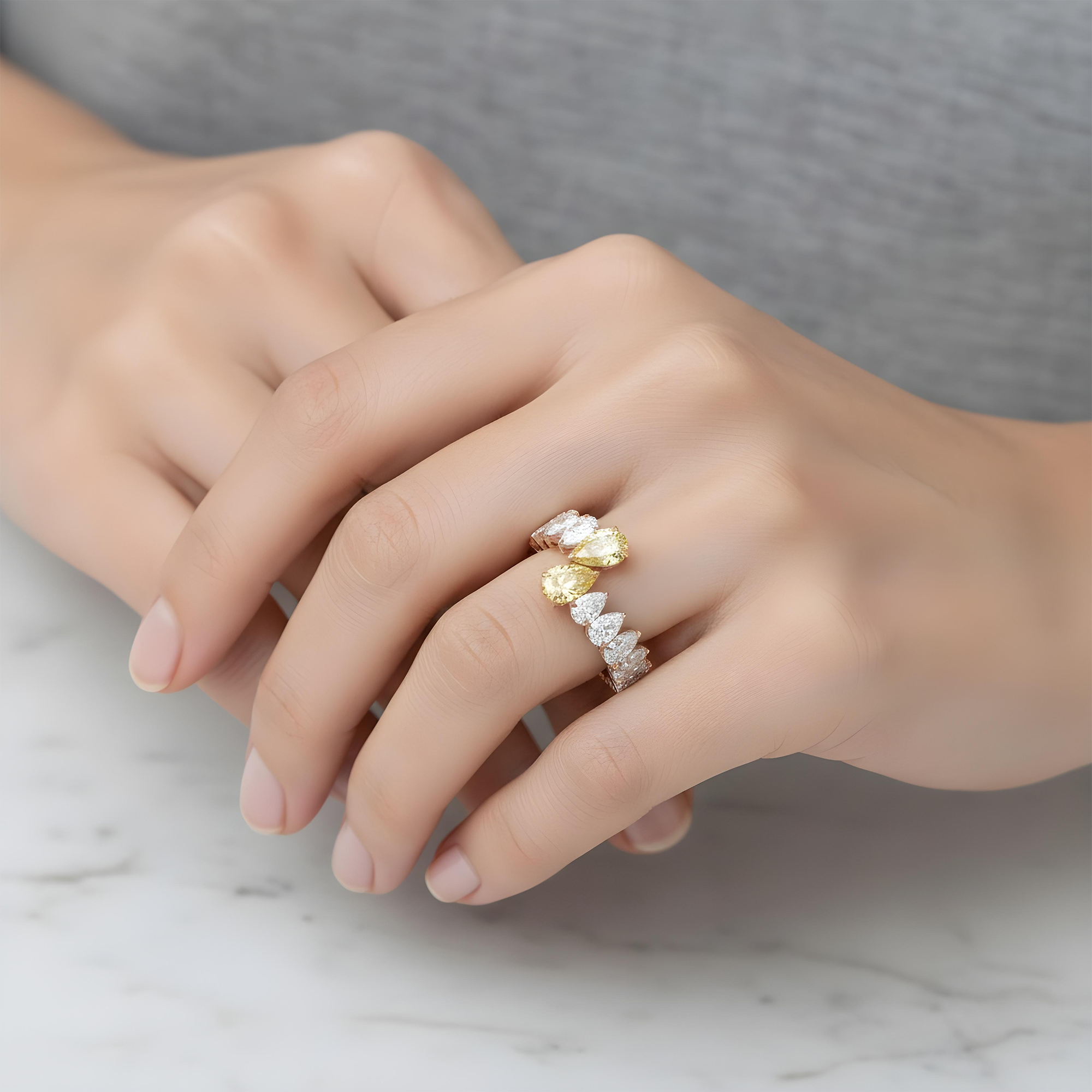 14K Two Tone Pear Cut Fancy Yellow & White Diamond Wrap Ring 6.82ct