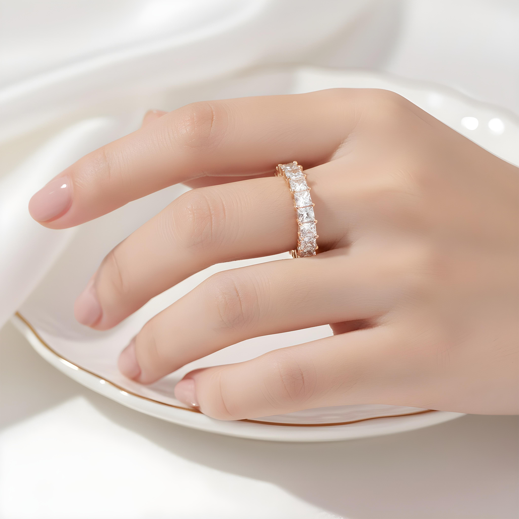 14K White Gold Princess Cut Diamond Eternity Ring 5.77ct (Size 6)