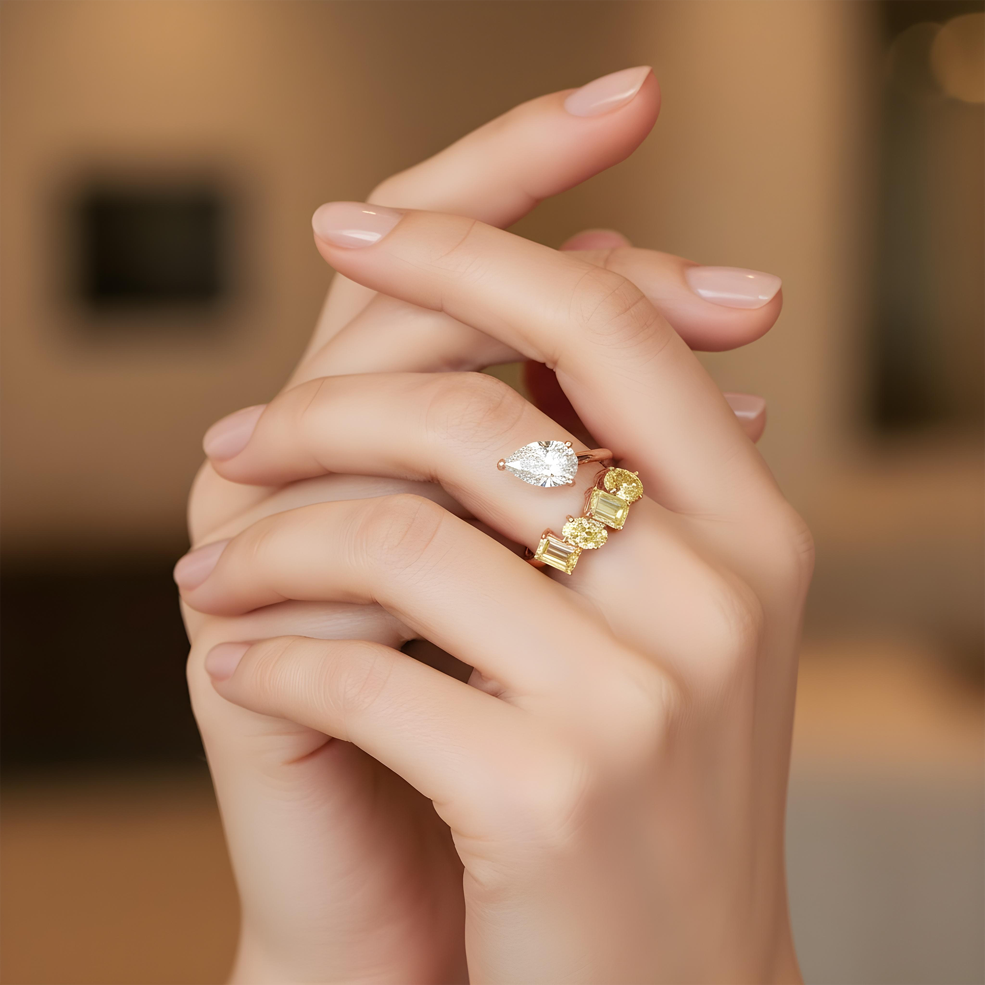 14K Two Tone Fancy Yellow & White Diamond Wrap Ring 5.21ctw
