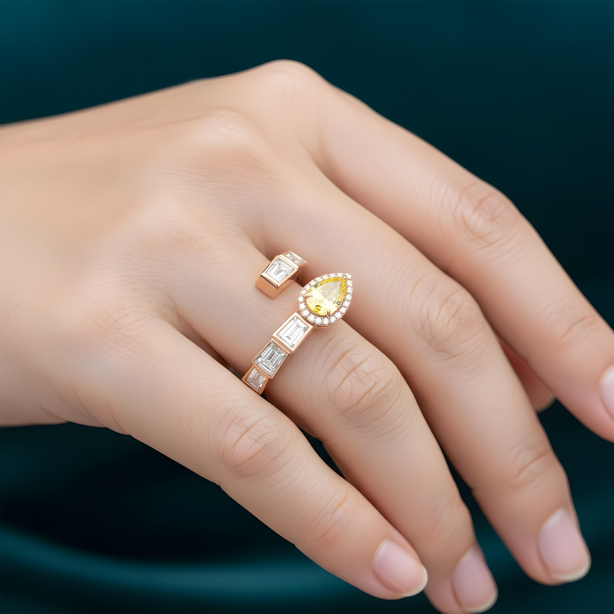 14K Two Tone Multi Cut Fancy Yellow & White Diamond Wrap Ring 4.06ct