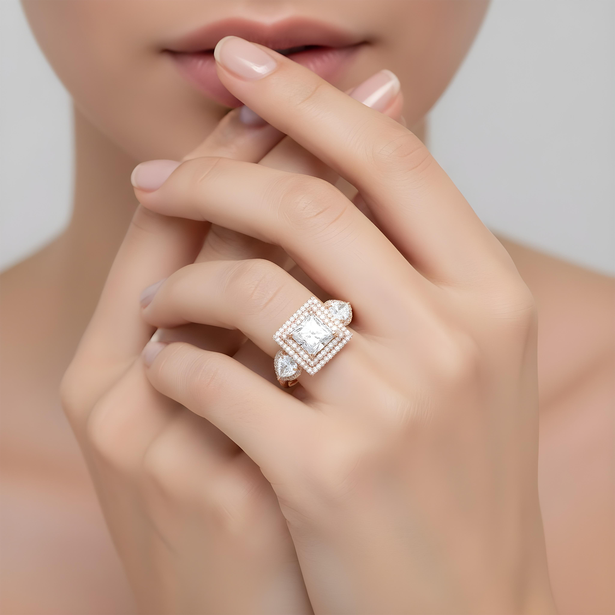 18K White Gold 1.50ct Princess Diamond Engagement Ring 3.45ctw