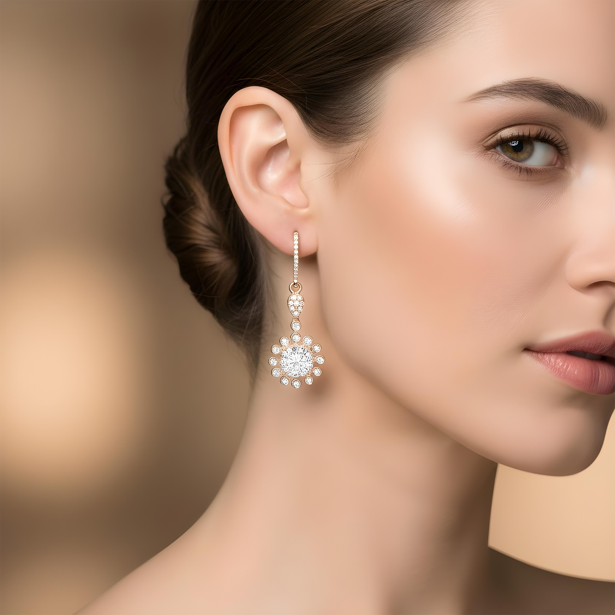 14K White Gold Round Diamond Sun Drop Earrings 1.82ctw