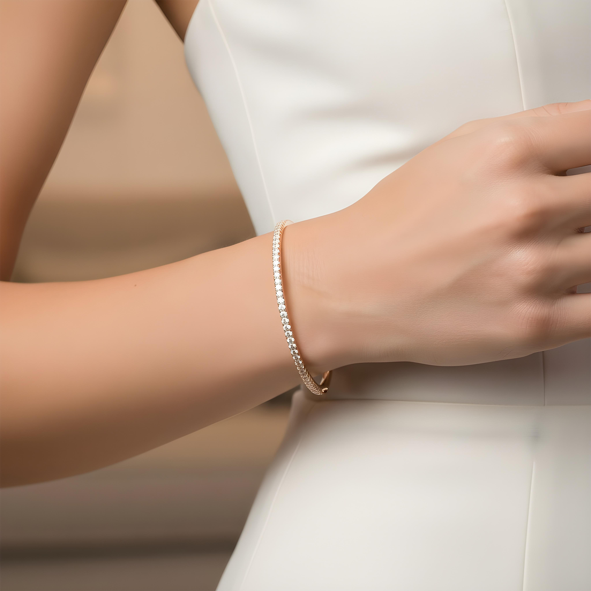 14K White Gold Round Diamond Bangle Bracelet 2.15ct