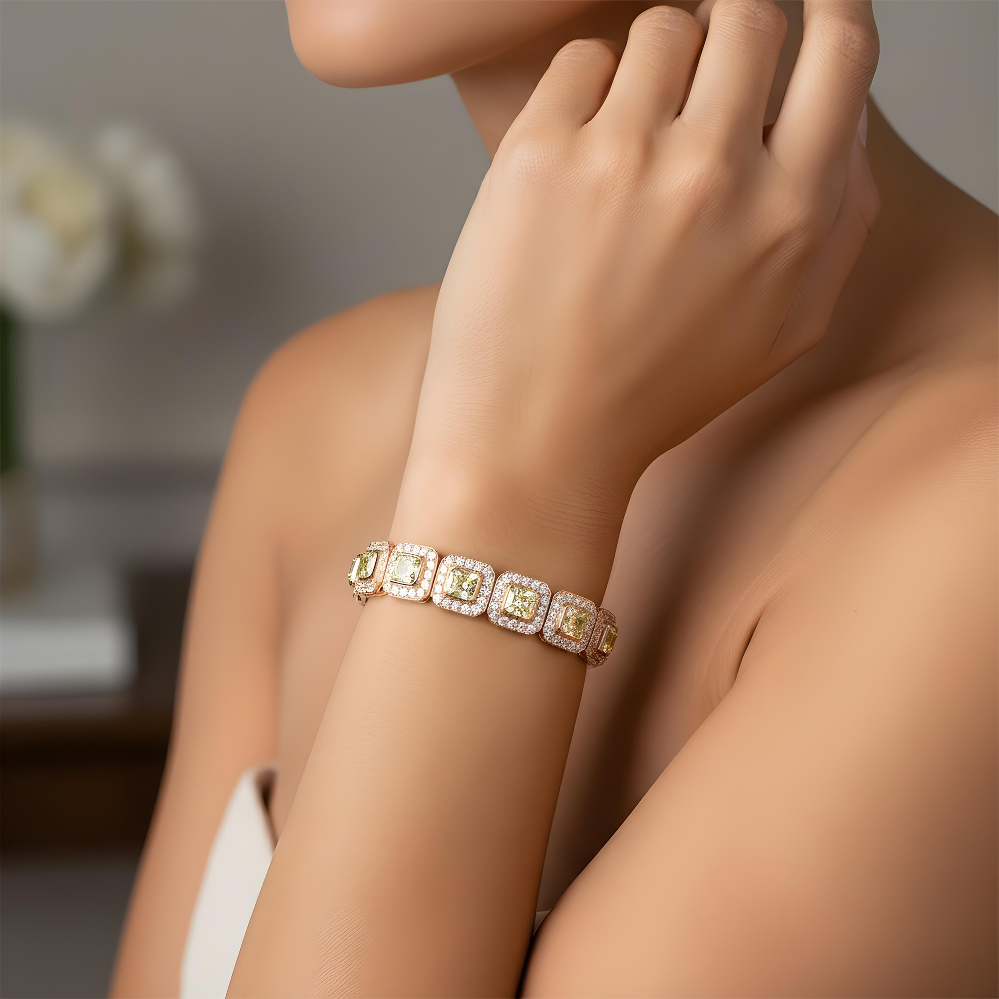 18K Two Tone Radiant Cut Canary Yellow & White Diamond Bracelet 16.68ct