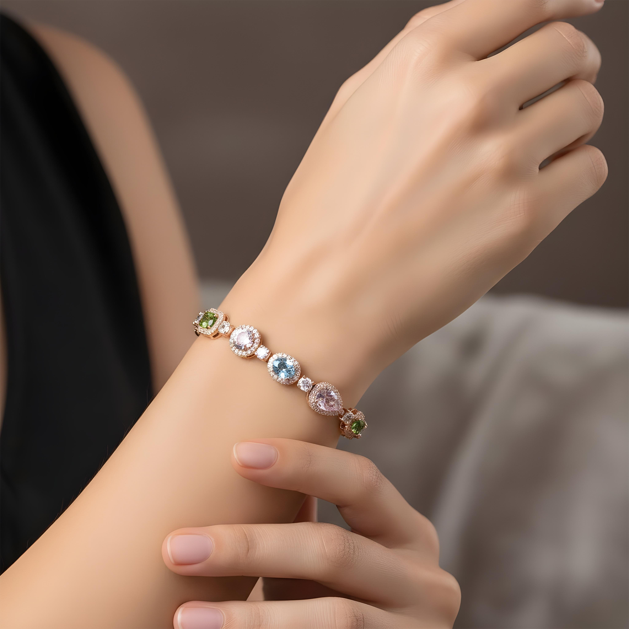 18K White Gold Multi Cut Fancy Color Diamond Bracelet (matching set)