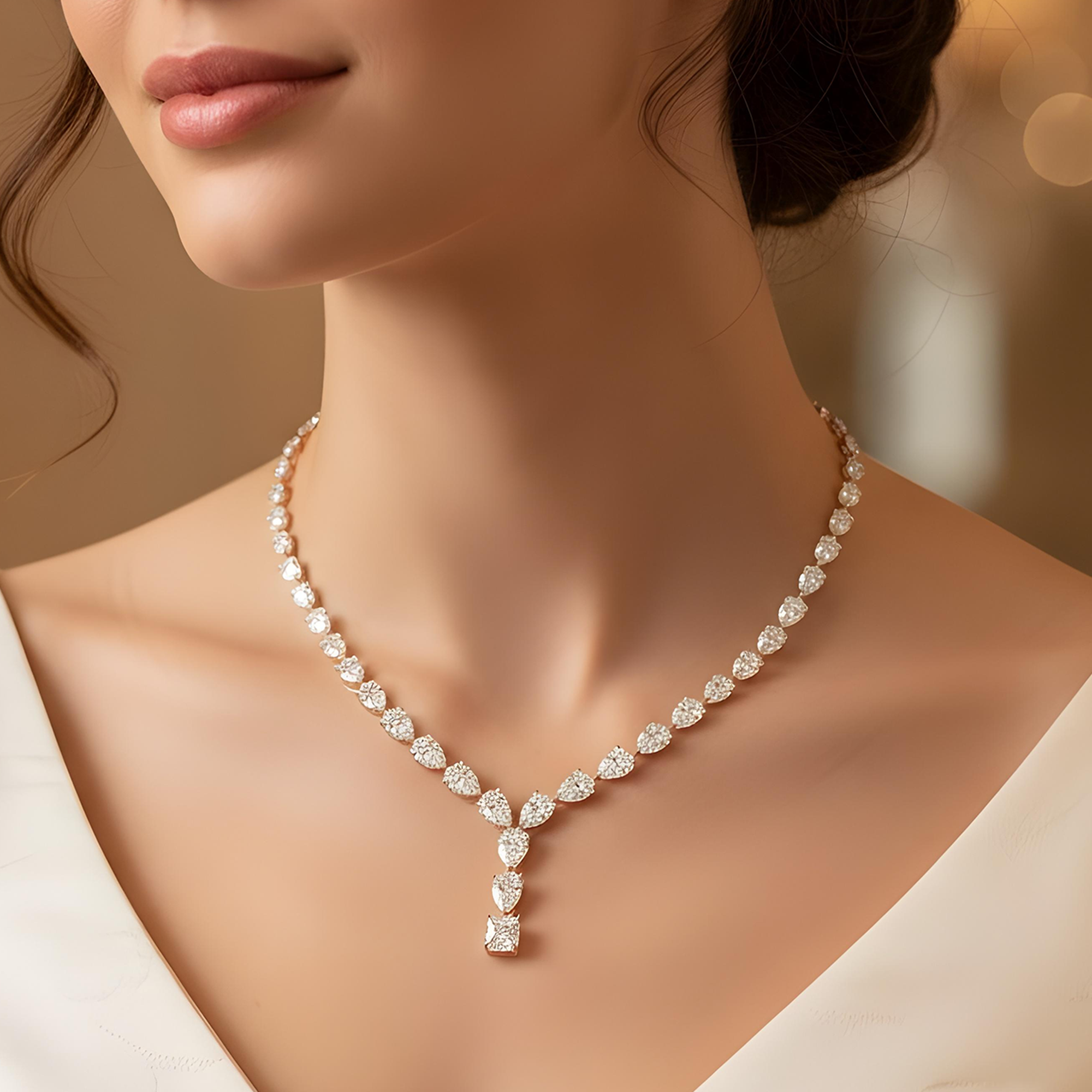 18K White Gold Pear & Cushion Cut Diamond Drop Necklace 40.28ct