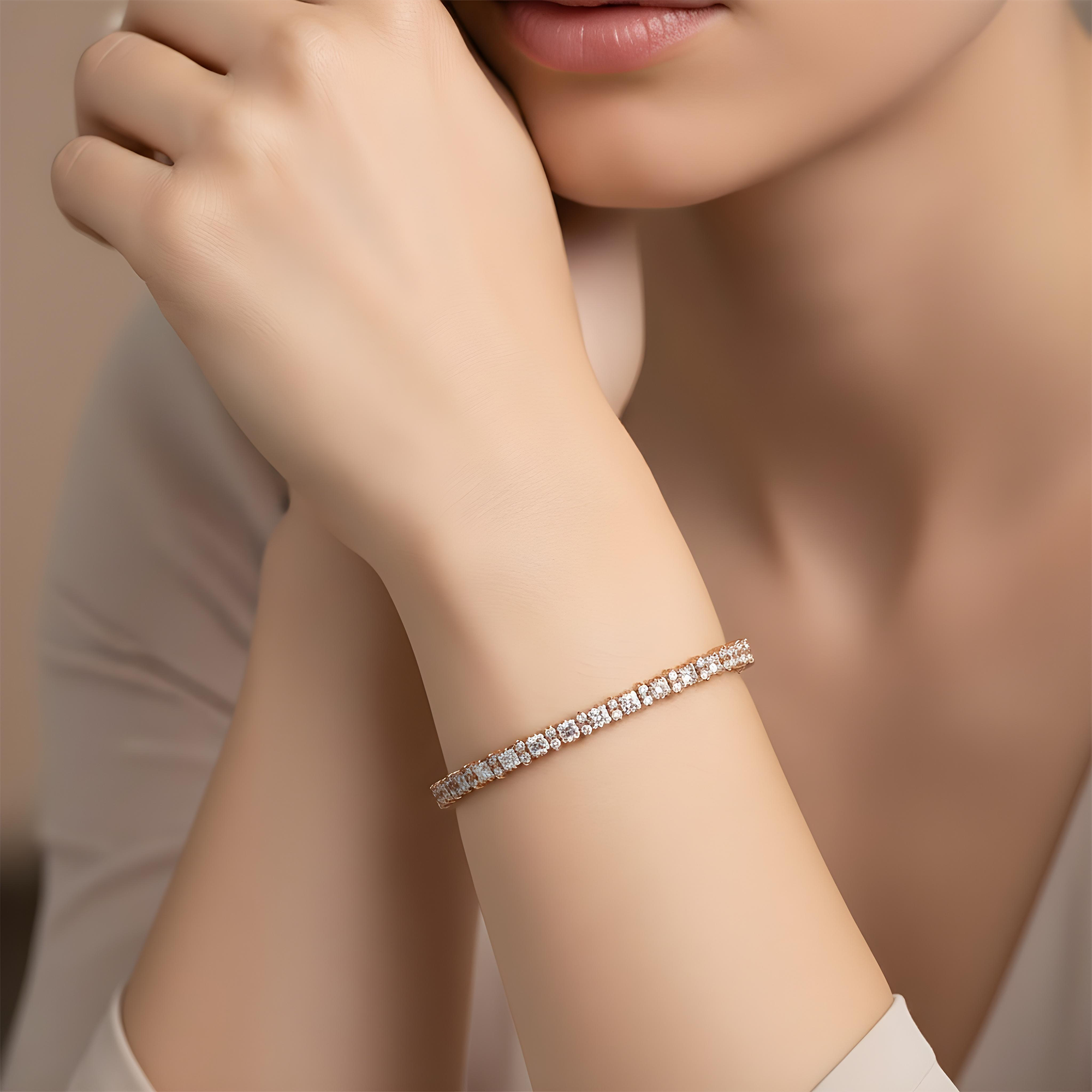 14K Yellow Gold Round & Princess Cut Diamond Tennis Bracelet 7.1ct