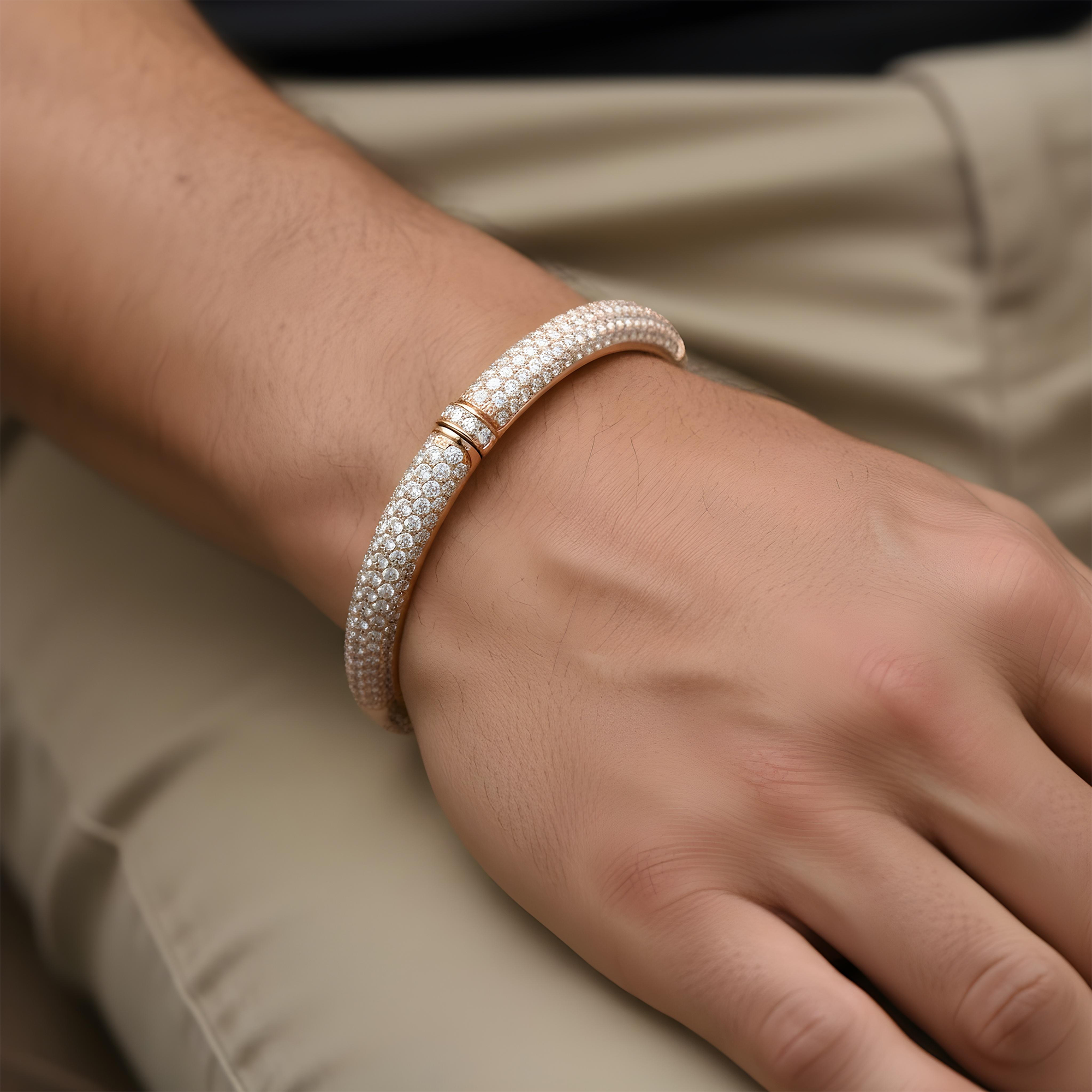 14K Gold Full Pave Diamond Bangles 8.0ct