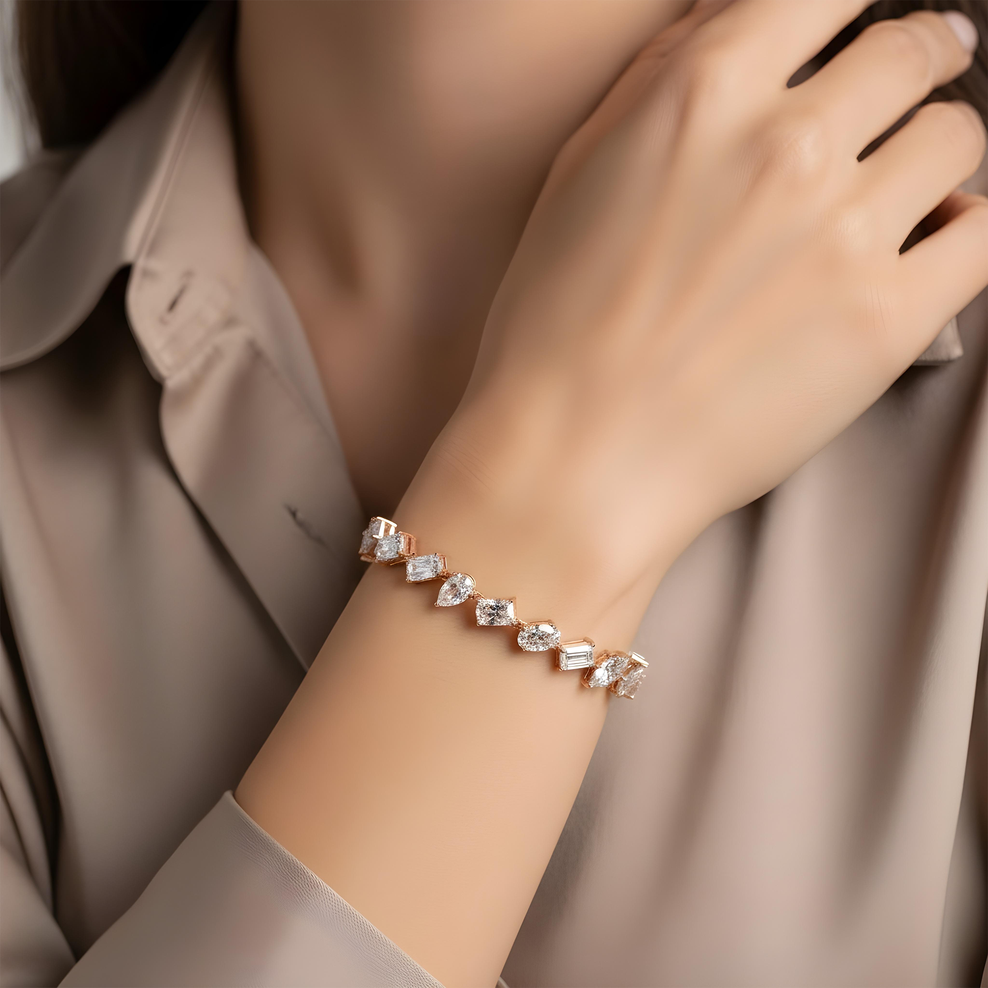14K White Gold Multi Cut Diamond Satellite Bracelet 18.19ctw
